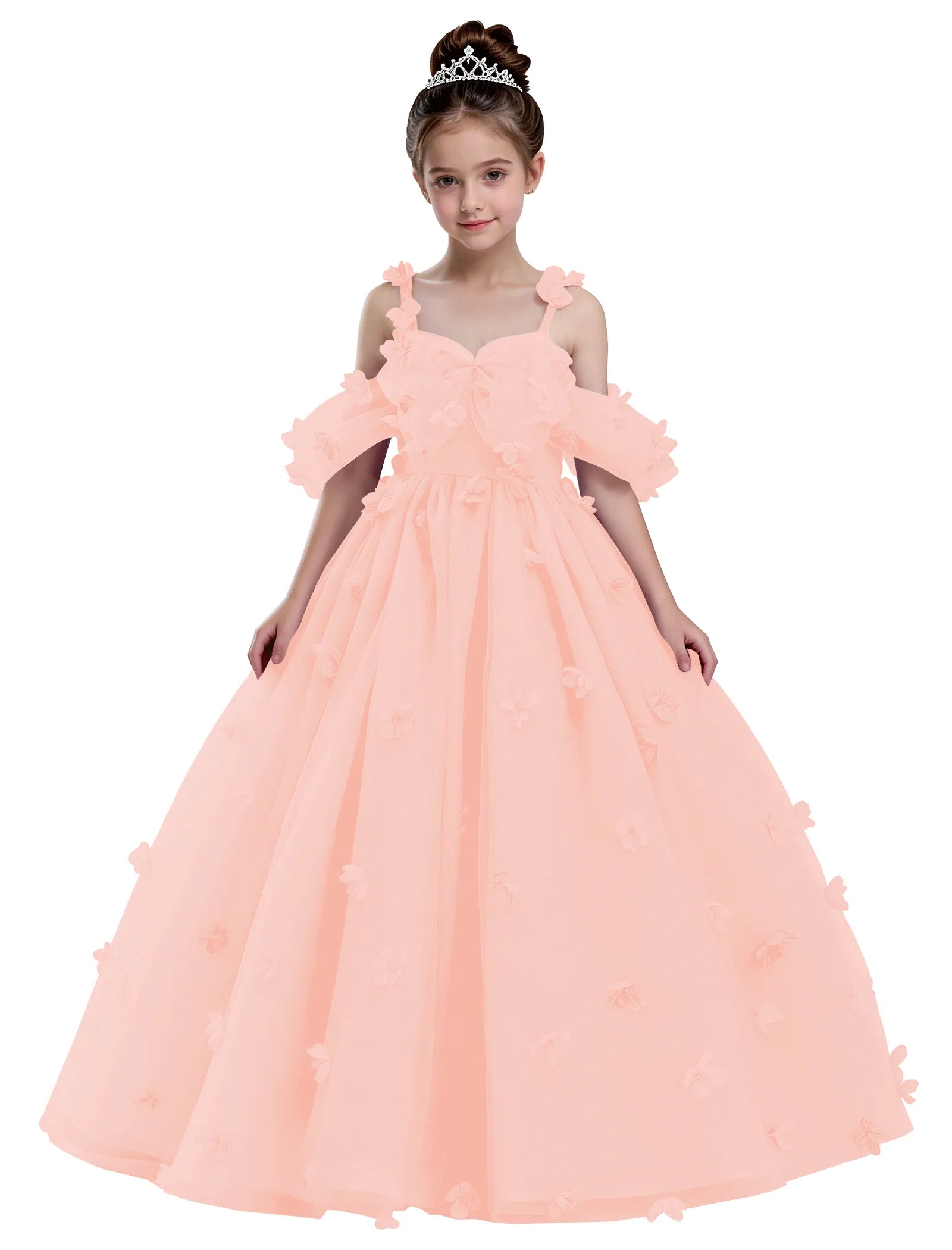 3D Floral Tulle Princess Ball Gown for Girls