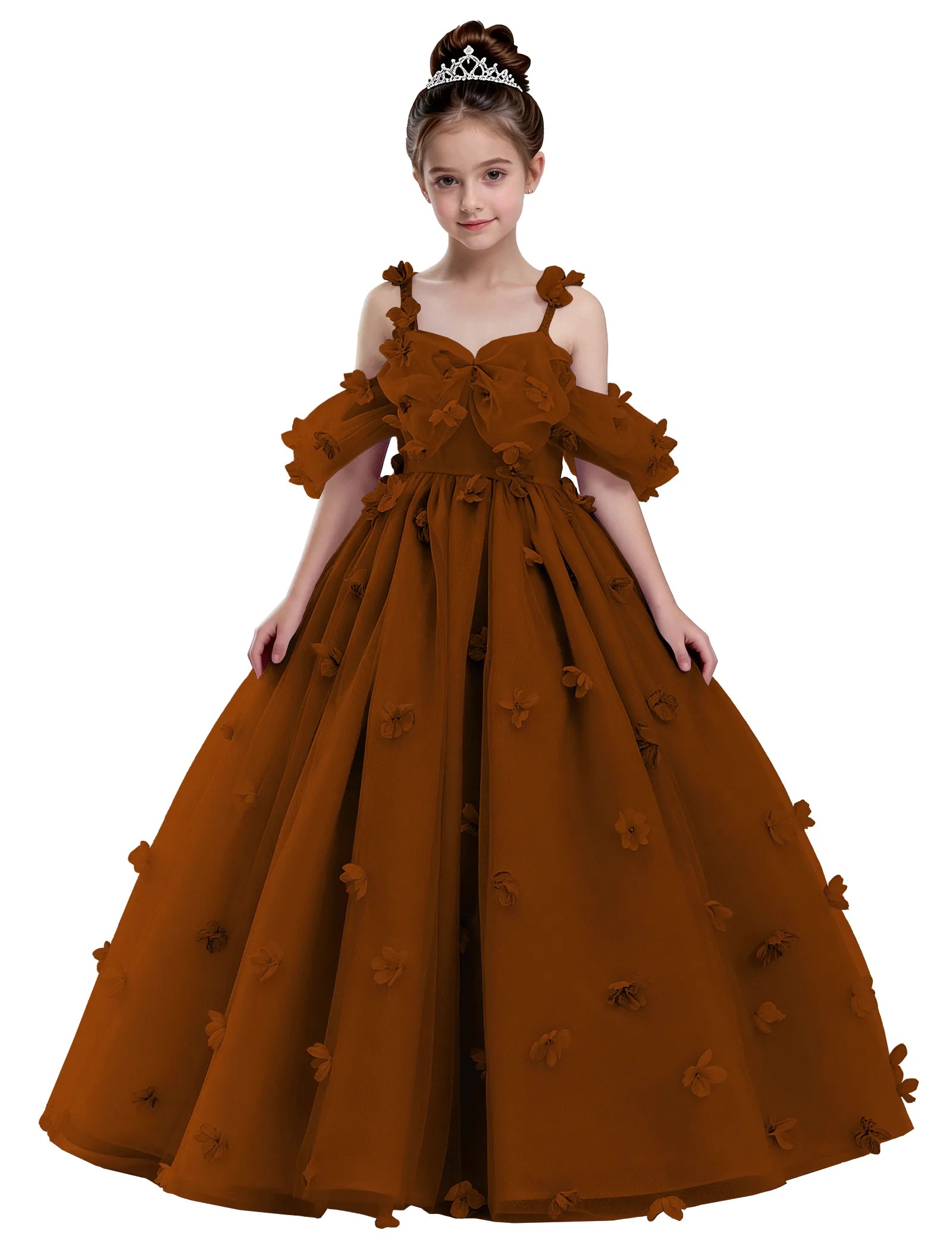 3D Floral Tulle Princess Ball Gown for Girls