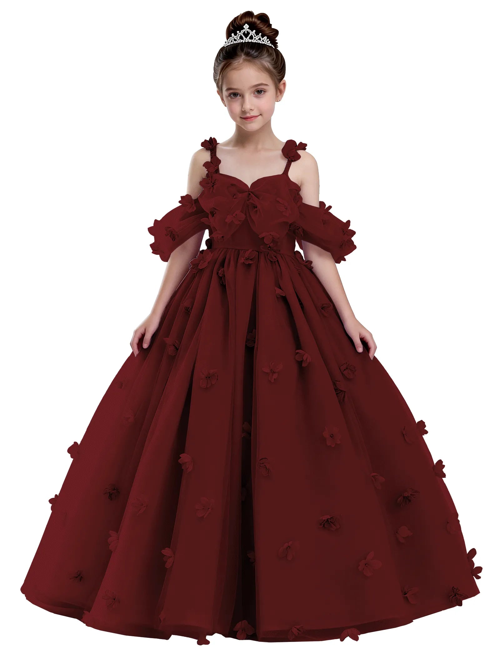 3D Floral Tulle Princess Ball Gown for Girls