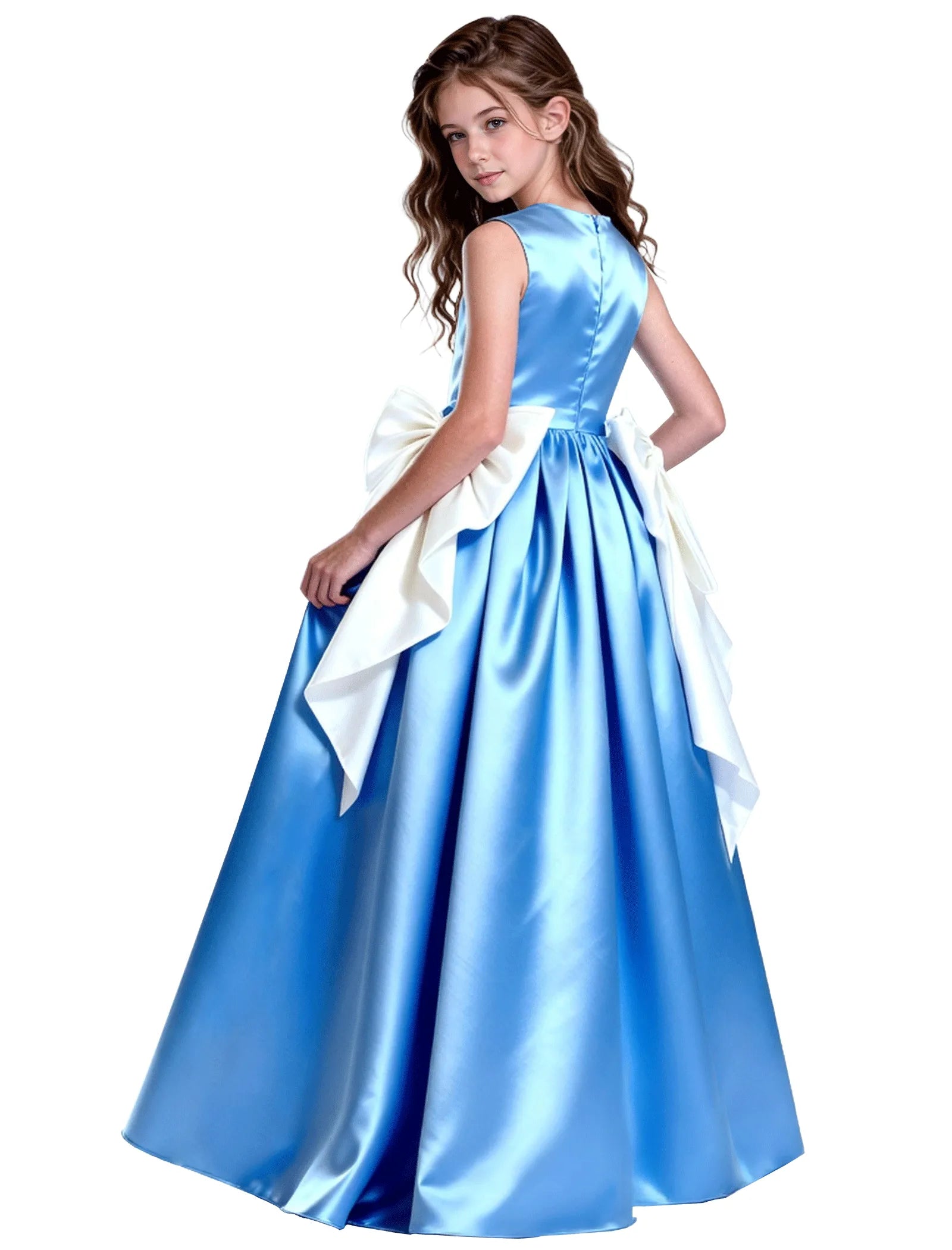 Satin Ball Gown Flower Girl Dress with Double Bows