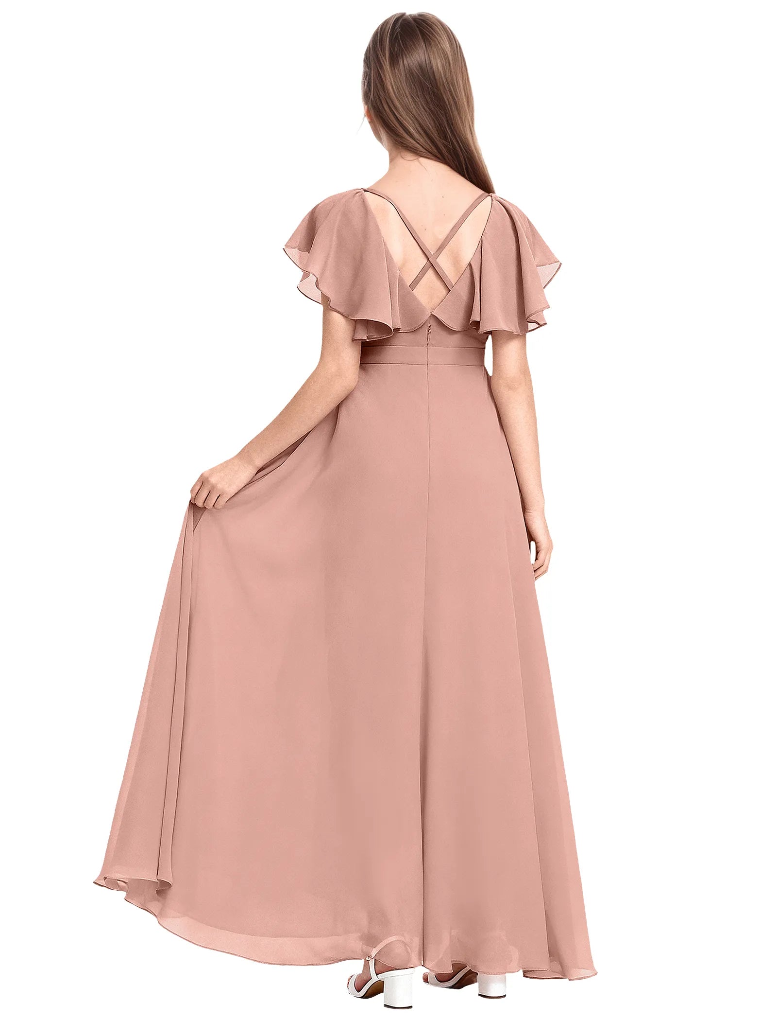 Girls Flutter Sleeve High Low Dress for Weddings