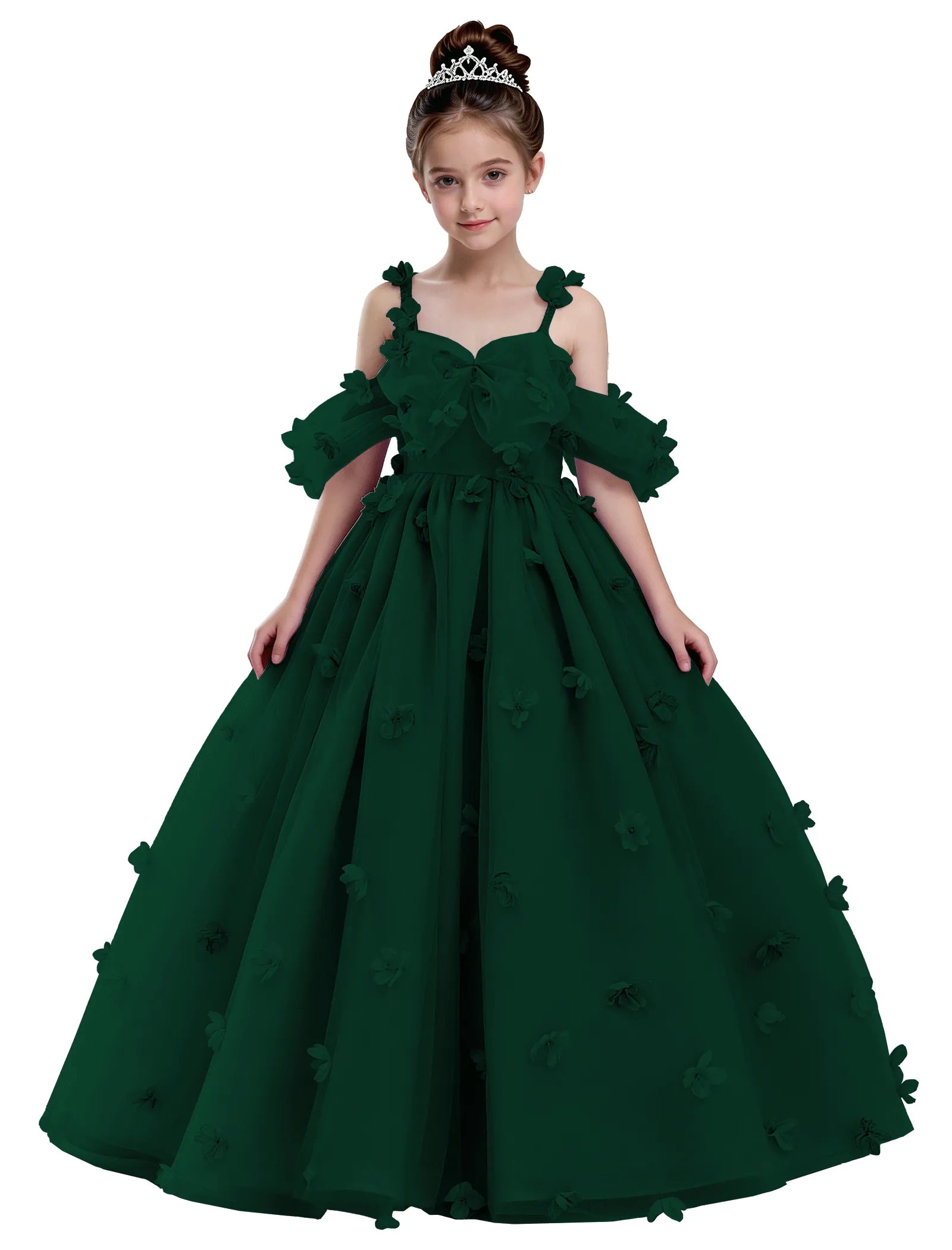 3D Floral Tulle Princess Ball Gown for Girls