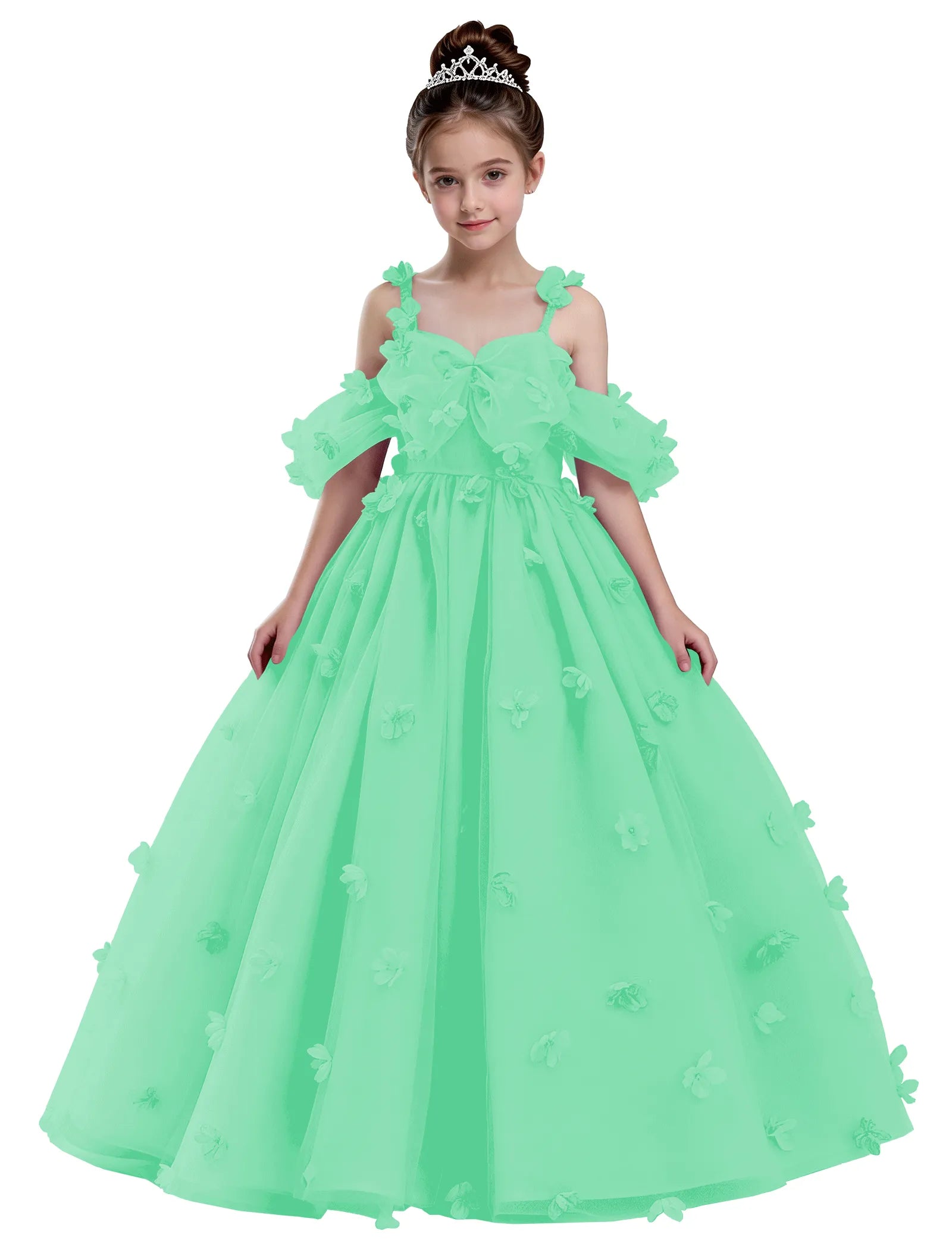 3D Floral Tulle Princess Ball Gown for Girls