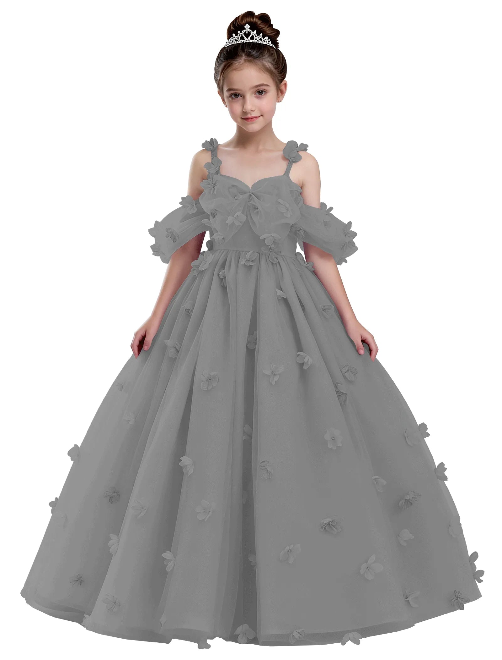 3D Floral Tulle Princess Ball Gown for Girls