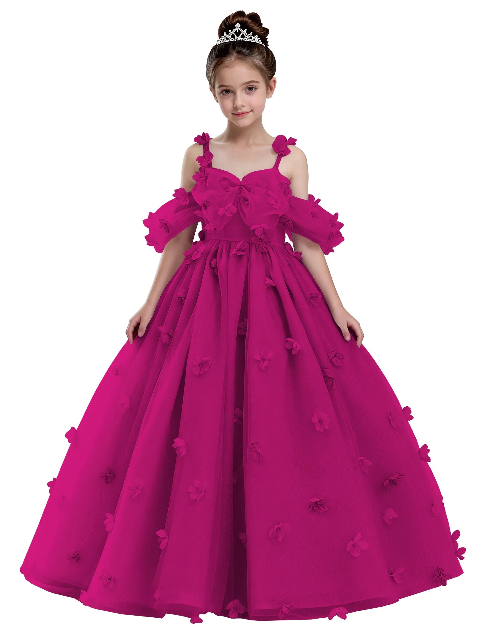 3D Floral Tulle Princess Ball Gown for Girls