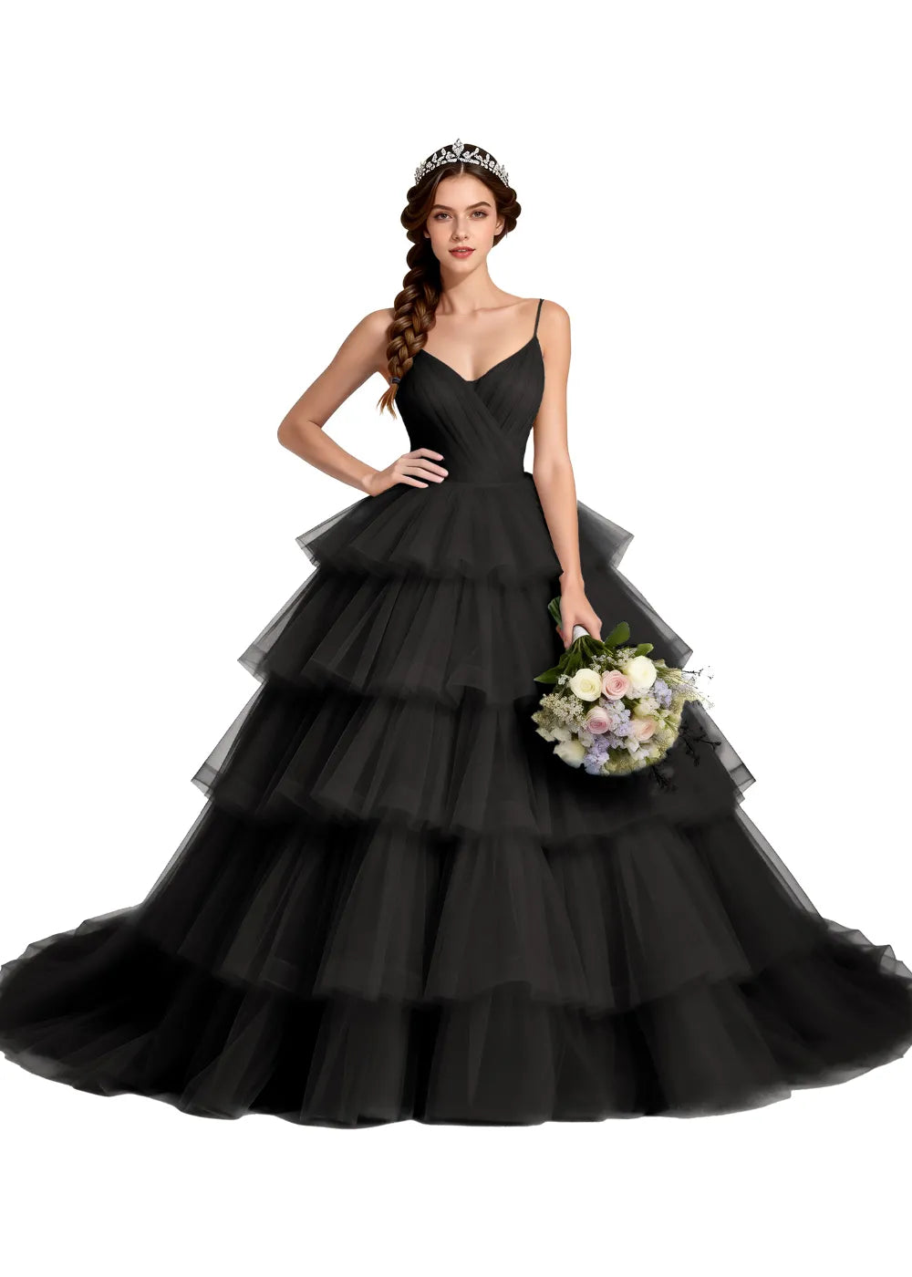 Celestina Layered Tulle Evening Gown