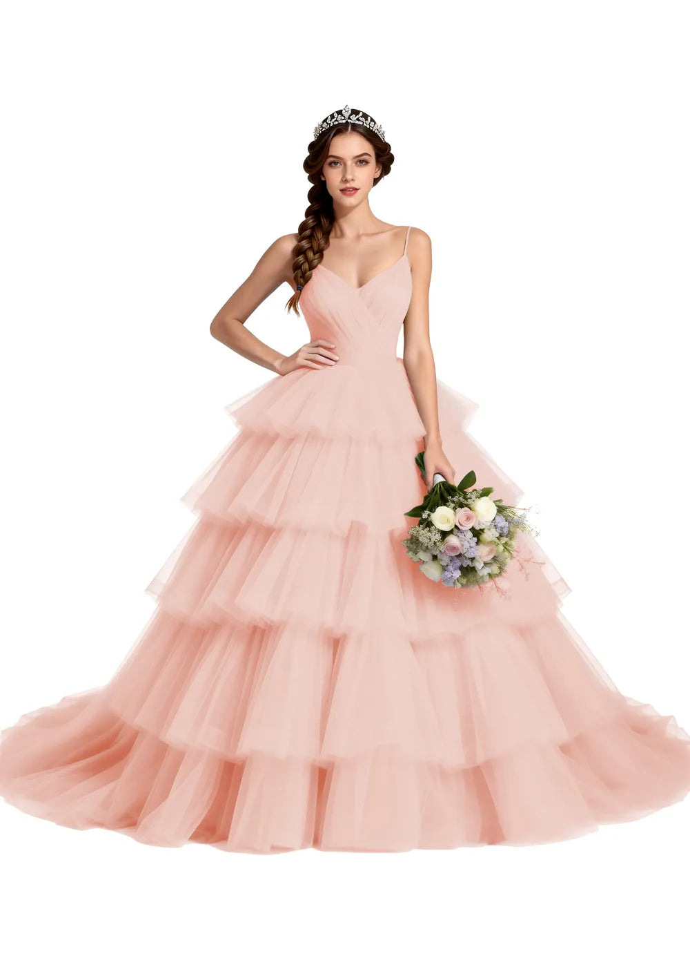 Celestina Layered Tulle Evening Gown