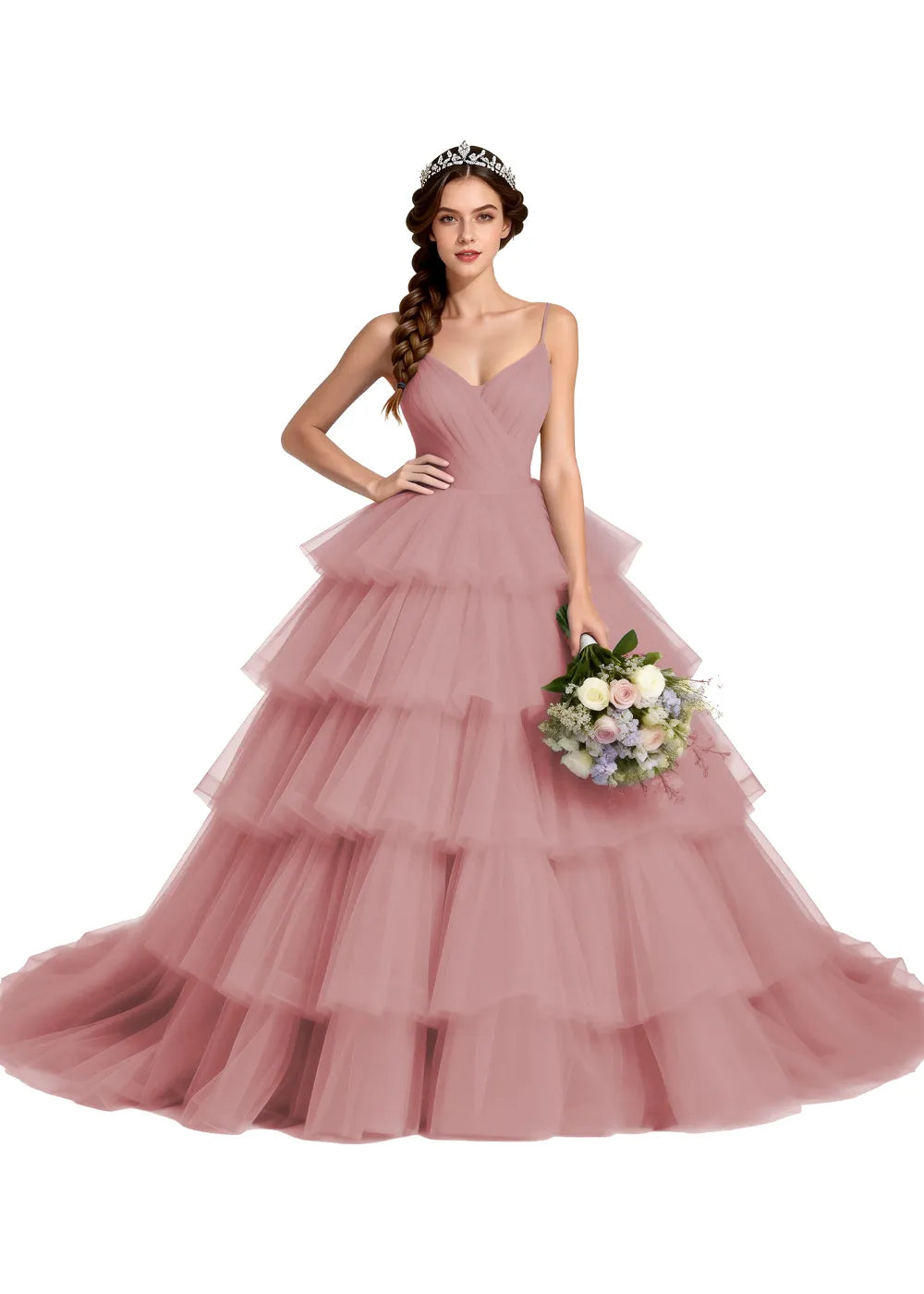 Celestina Layered Tulle Evening Gown