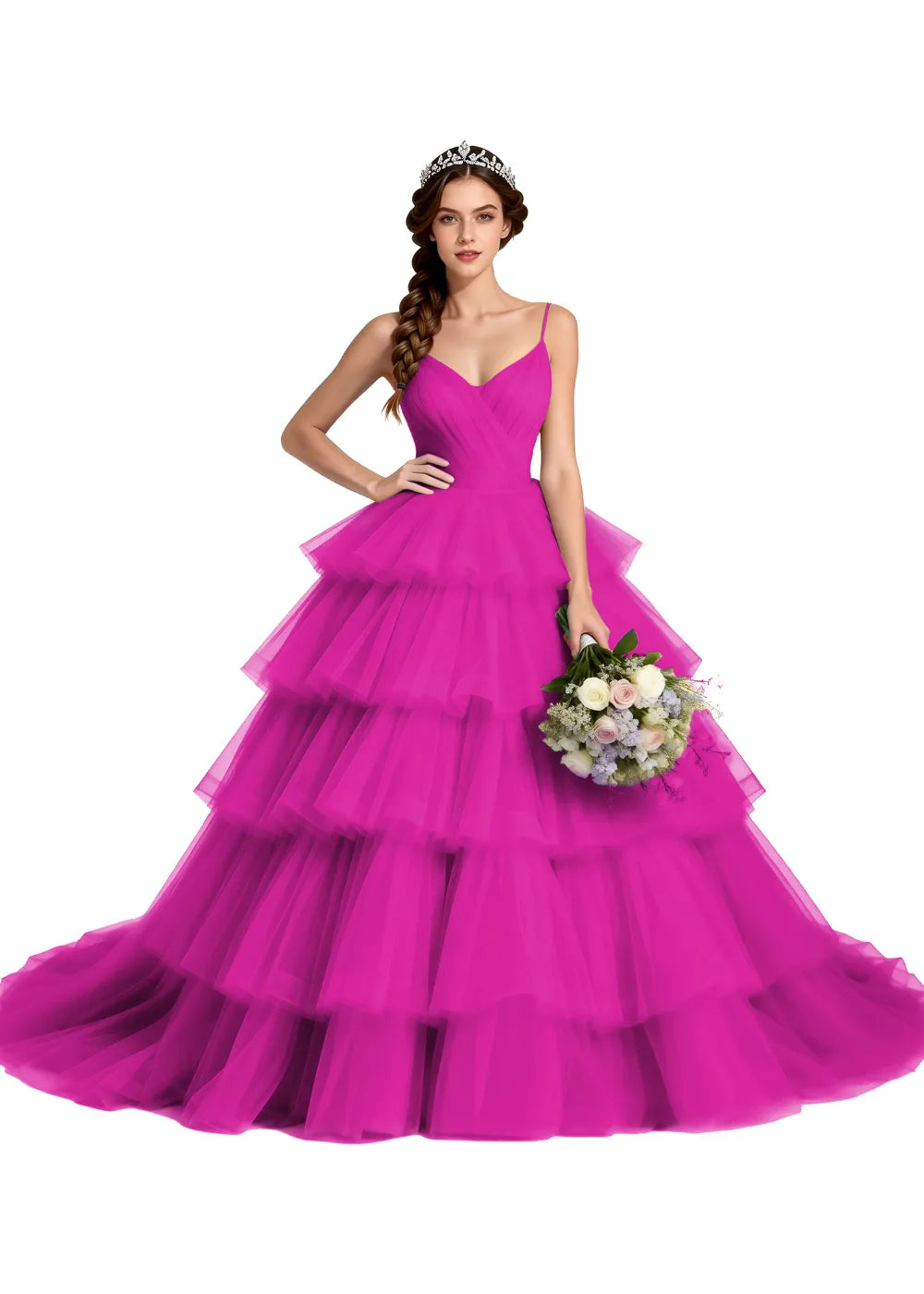 Celestina Layered Tulle Evening Gown