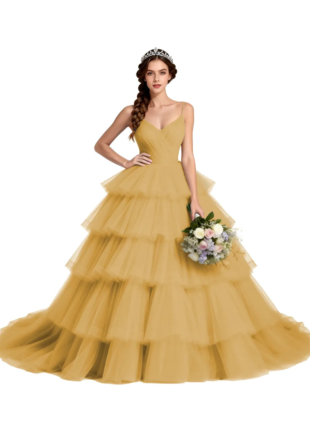 Celestina Layered Tulle Evening Gown