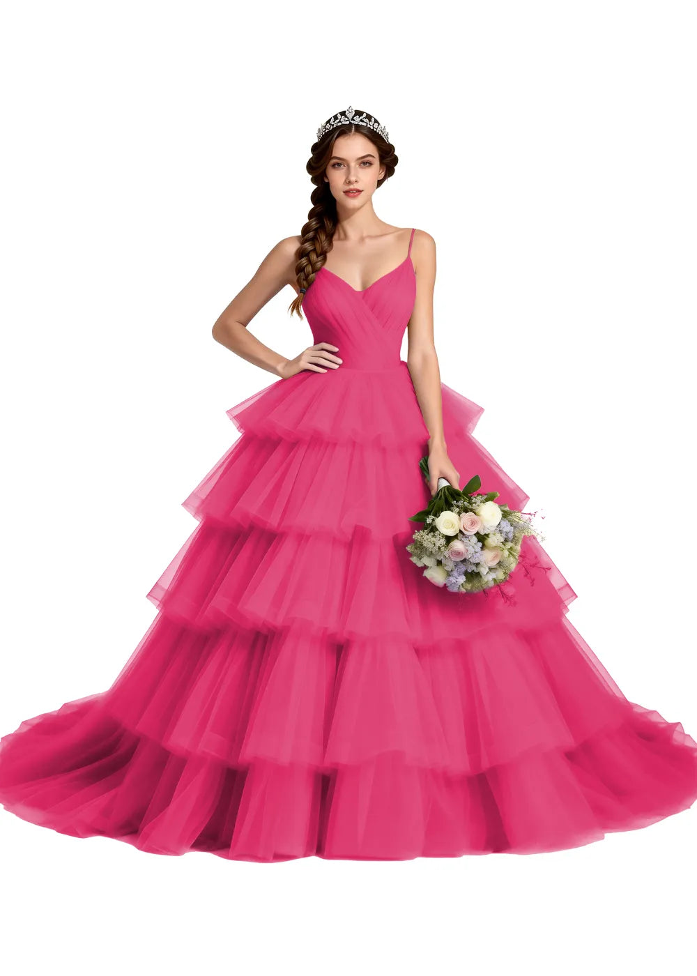 Celestina Layered Tulle Evening Gown