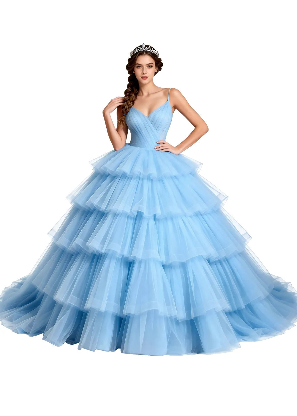 Celestina Layered Tulle Evening Gown