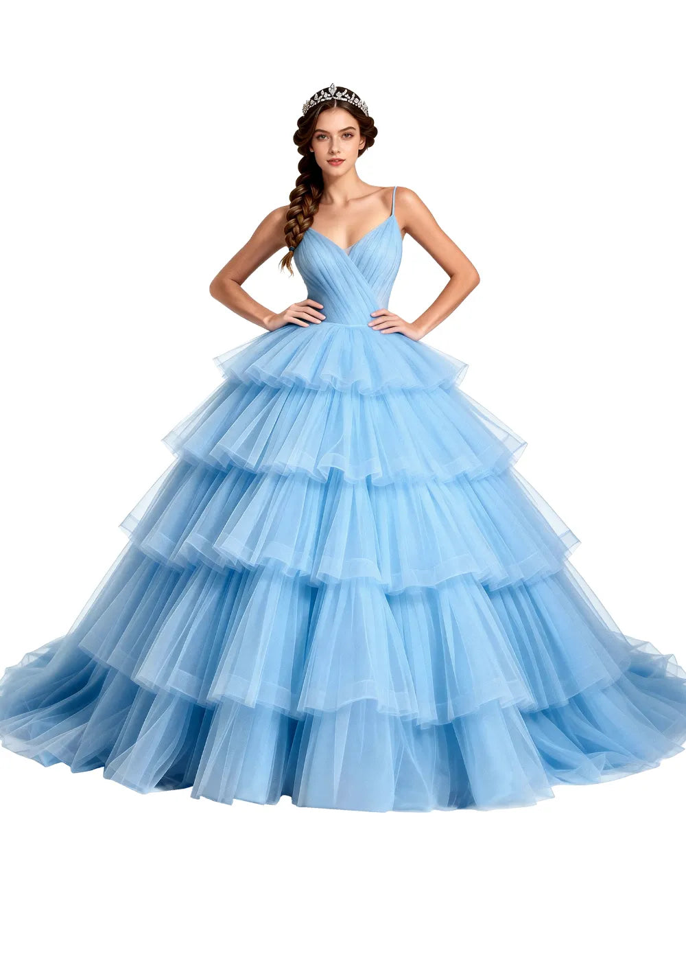 Celestina Layered Tulle Evening Gown