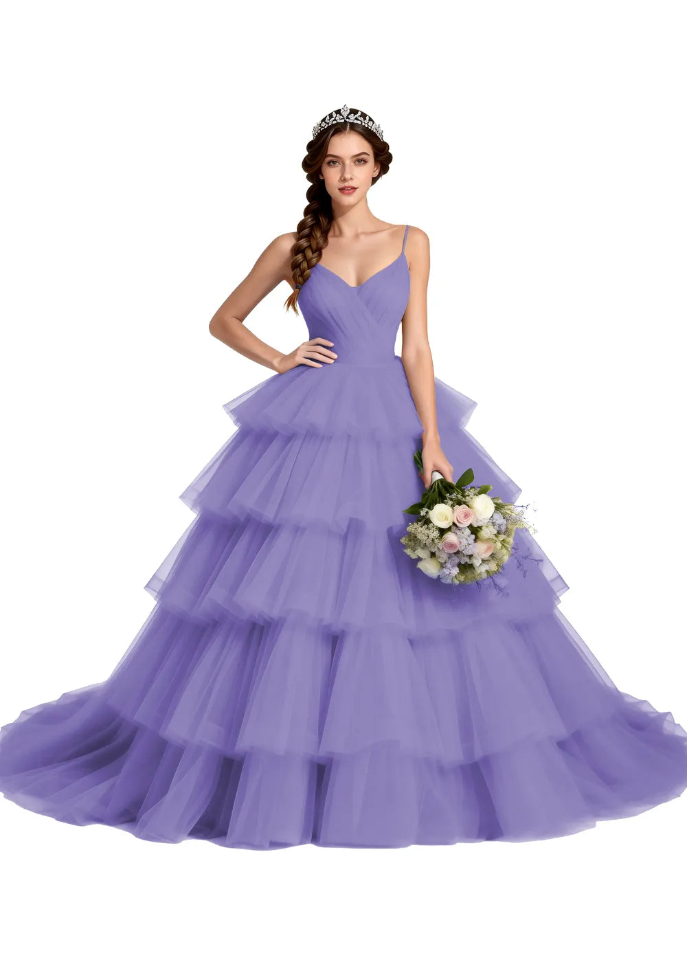 Celestina Layered Tulle Evening Gown