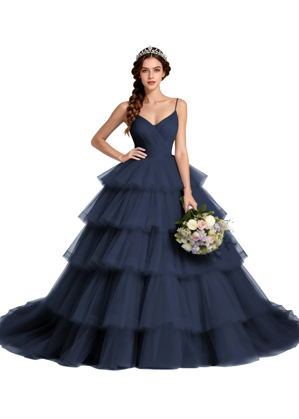 Celestina Layered Tulle Evening Gown