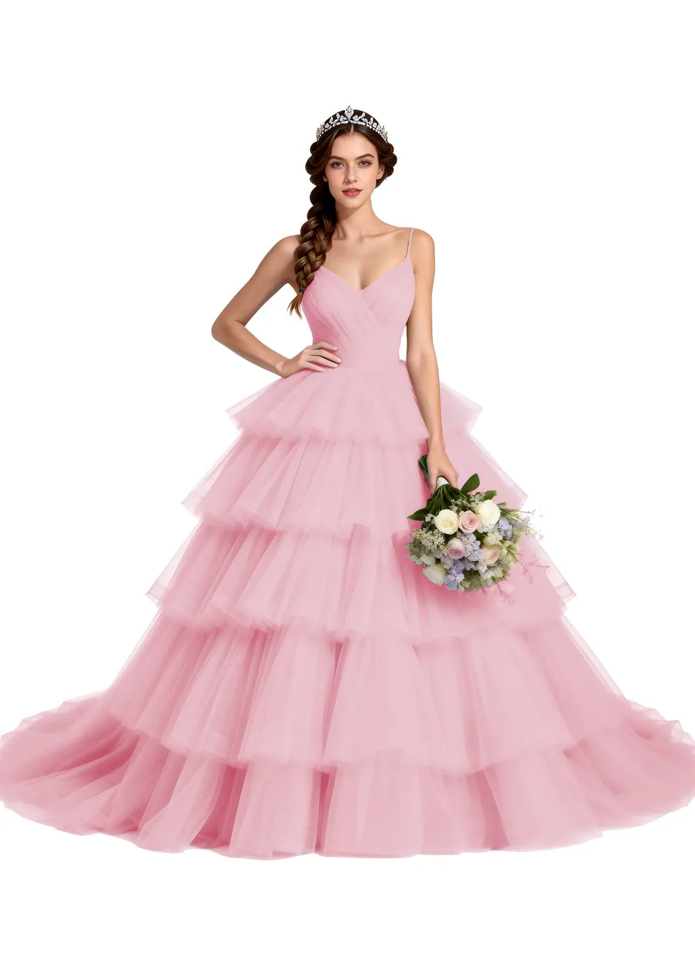 Celestina Layered Tulle Evening Gown