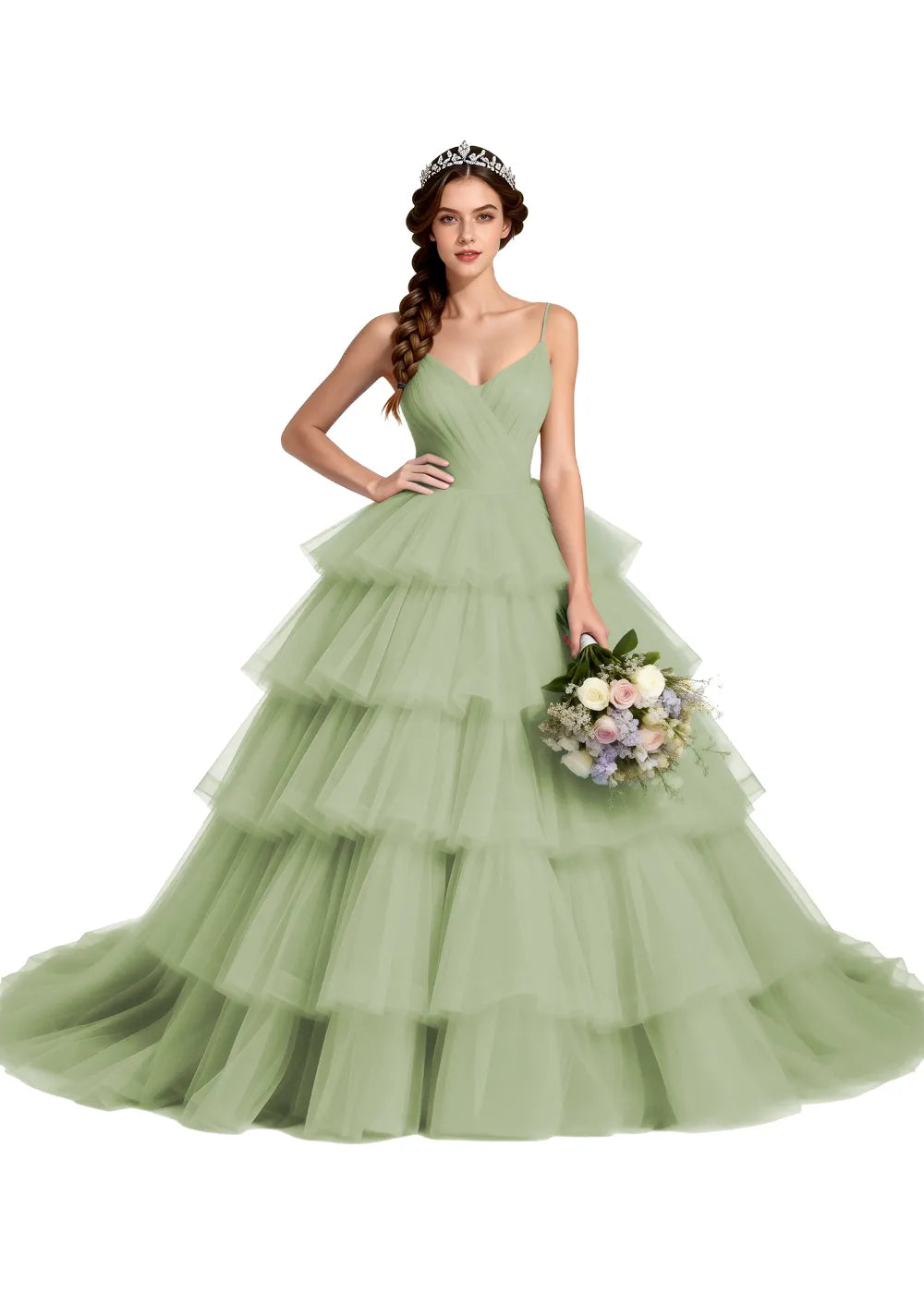 Celestina Layered Tulle Evening Gown