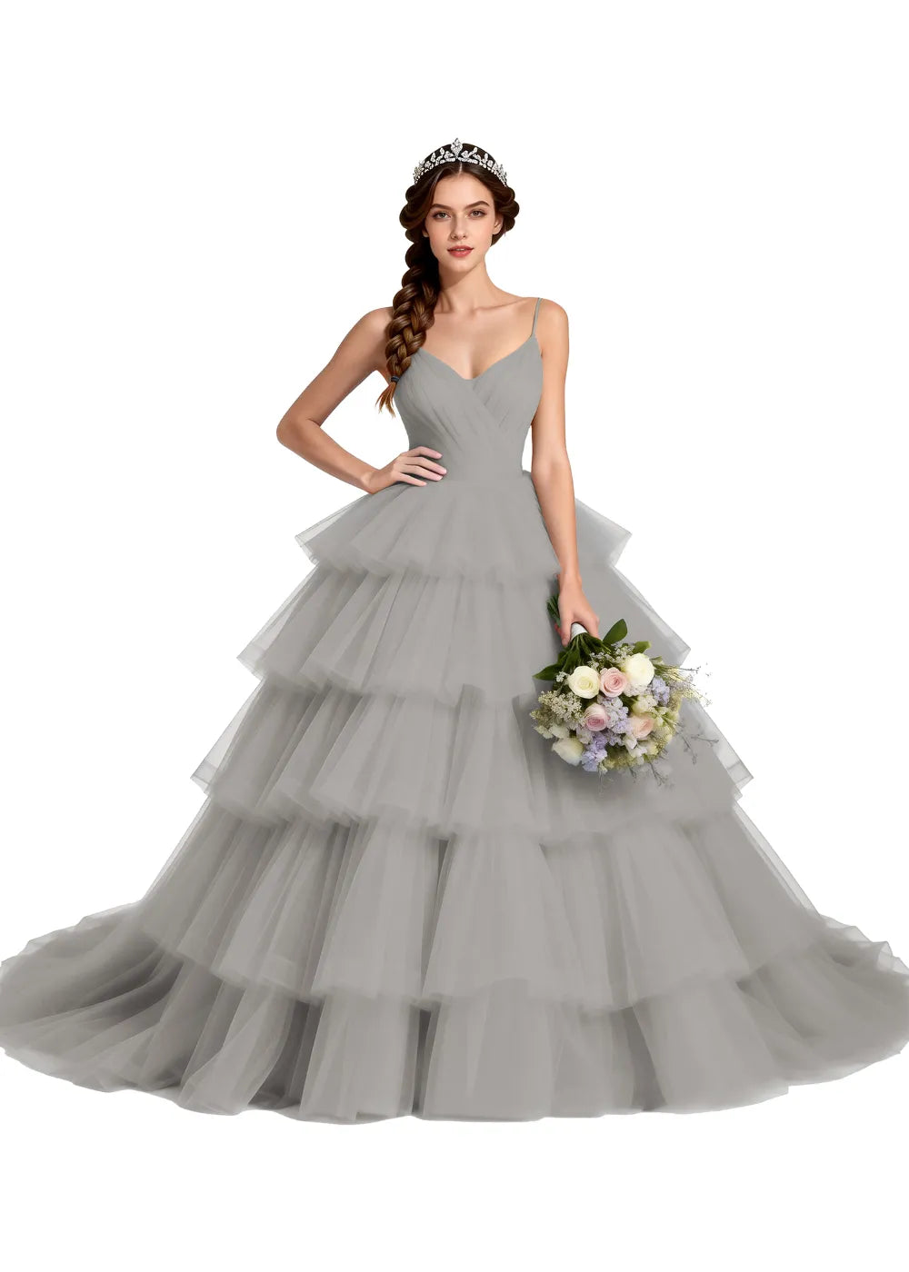 Celestina Layered Tulle Evening Gown