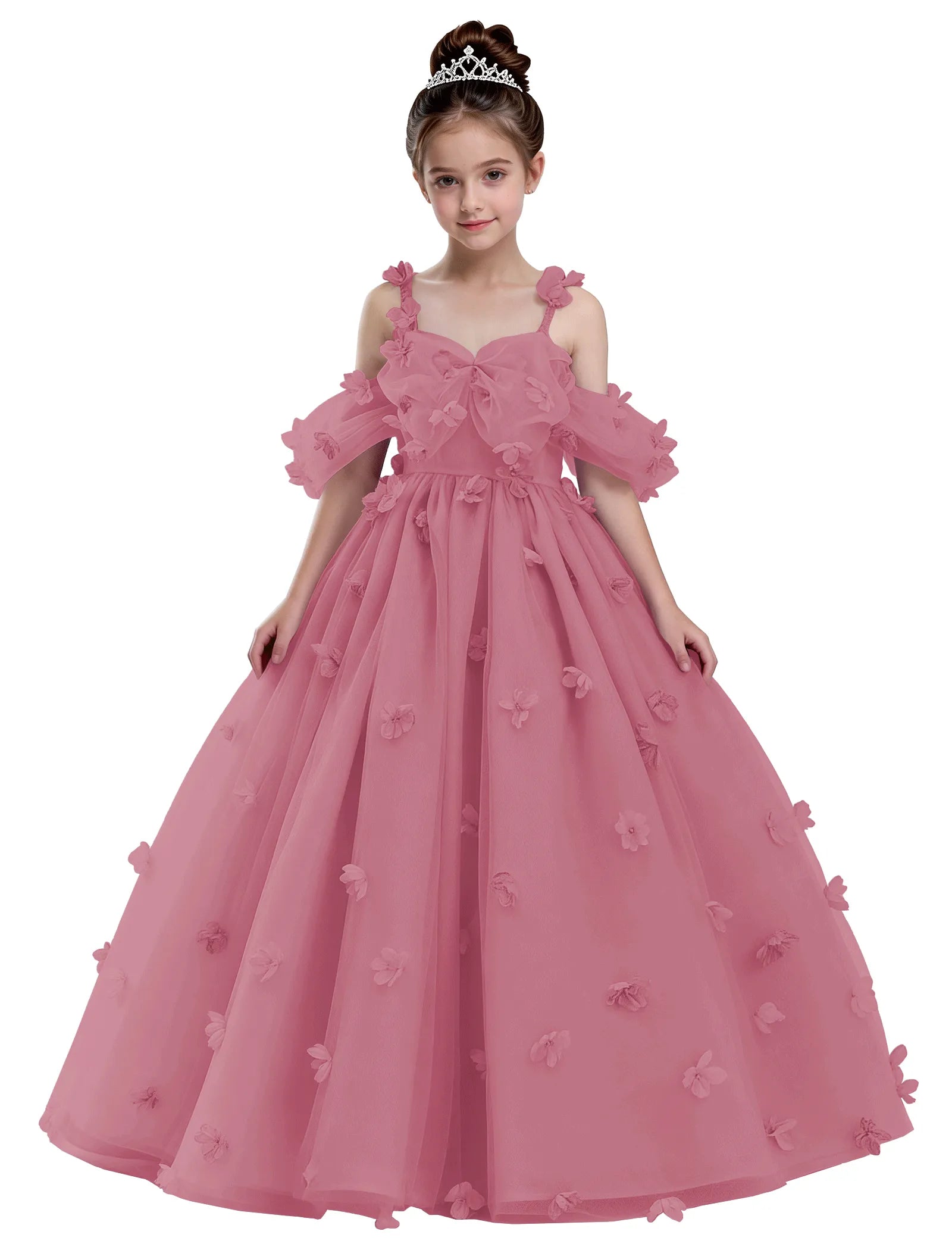 3D Floral Tulle Princess Ball Gown for Girls