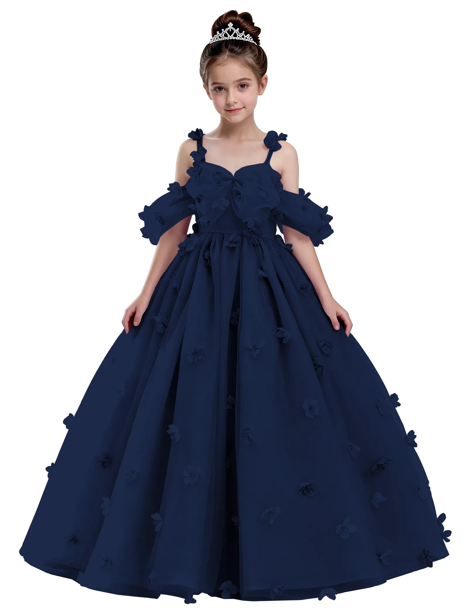 3D Floral Tulle Princess Ball Gown for Girls