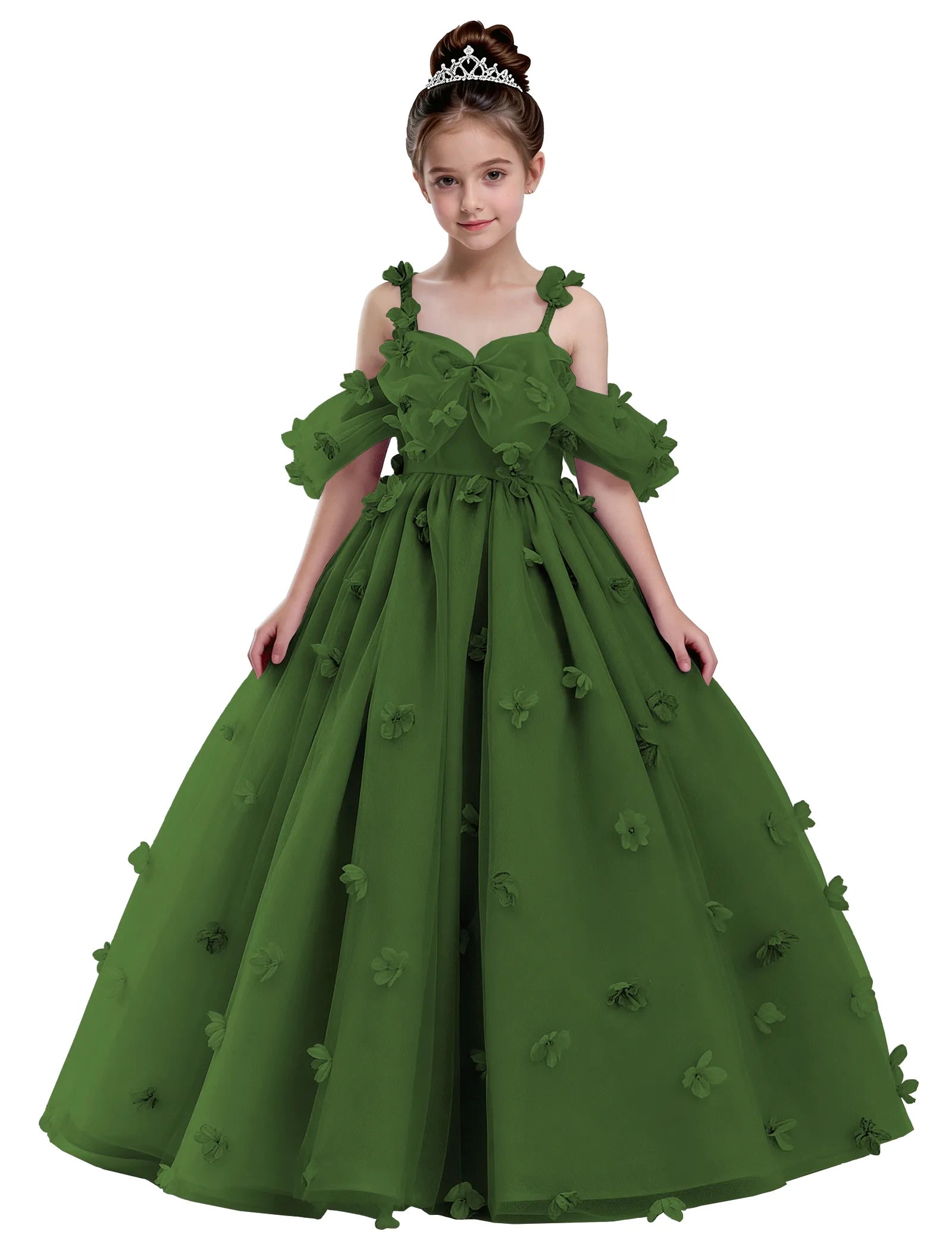 3D Floral Tulle Princess Ball Gown for Girls