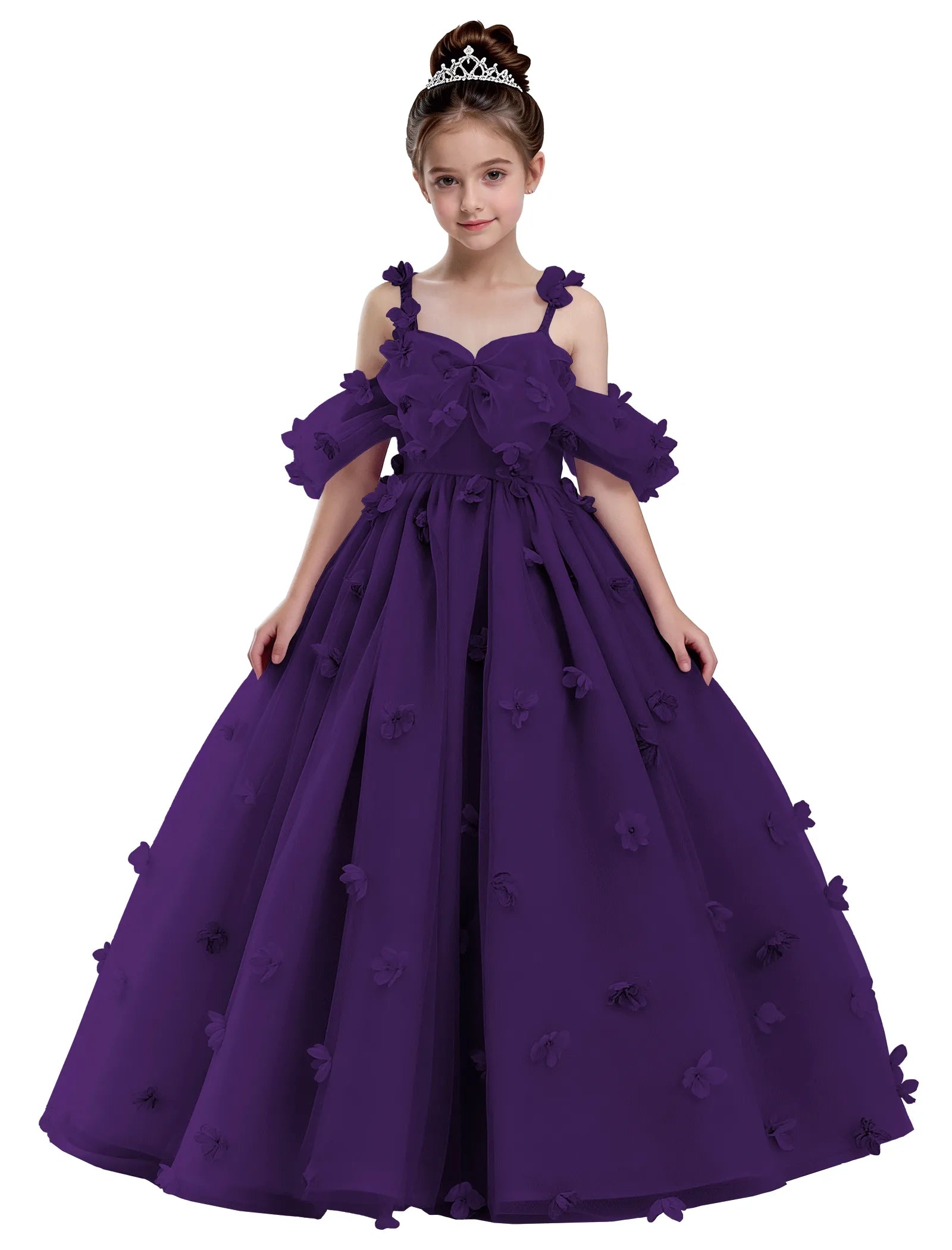 3D Floral Tulle Princess Ball Gown for Girls
