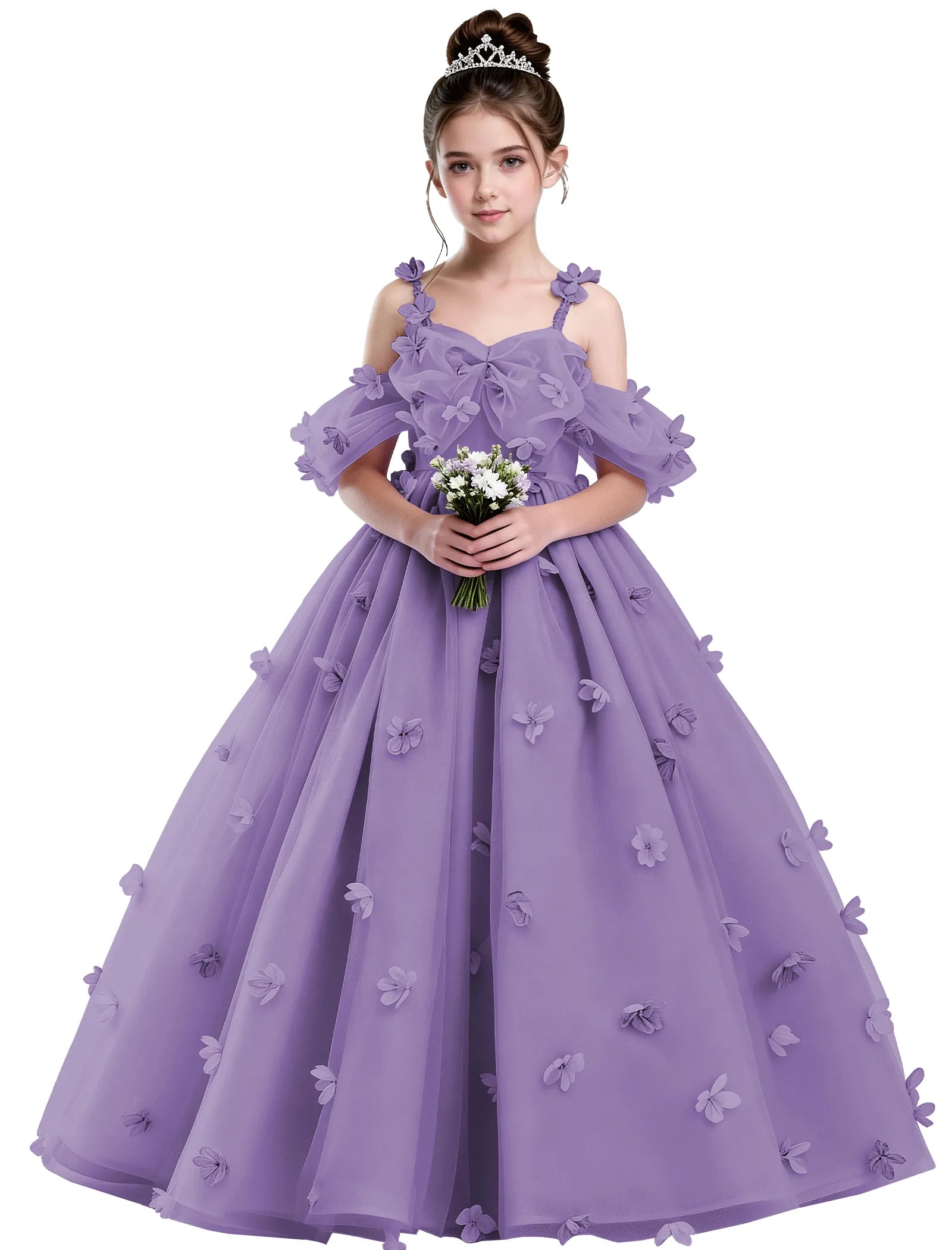 3D Floral Tulle Princess Ball Gown for Girls