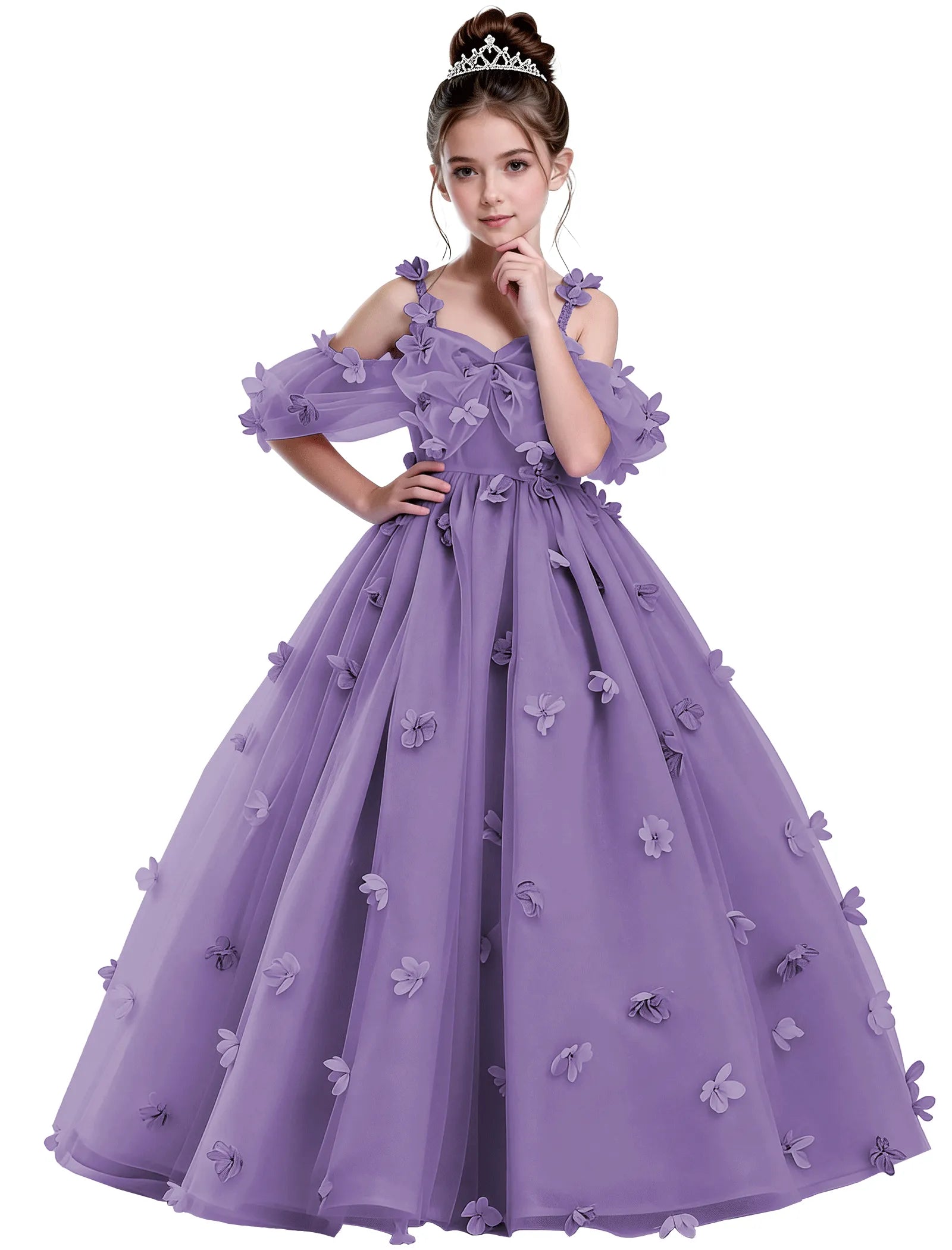 3D Floral Tulle Princess Ball Gown for Girls