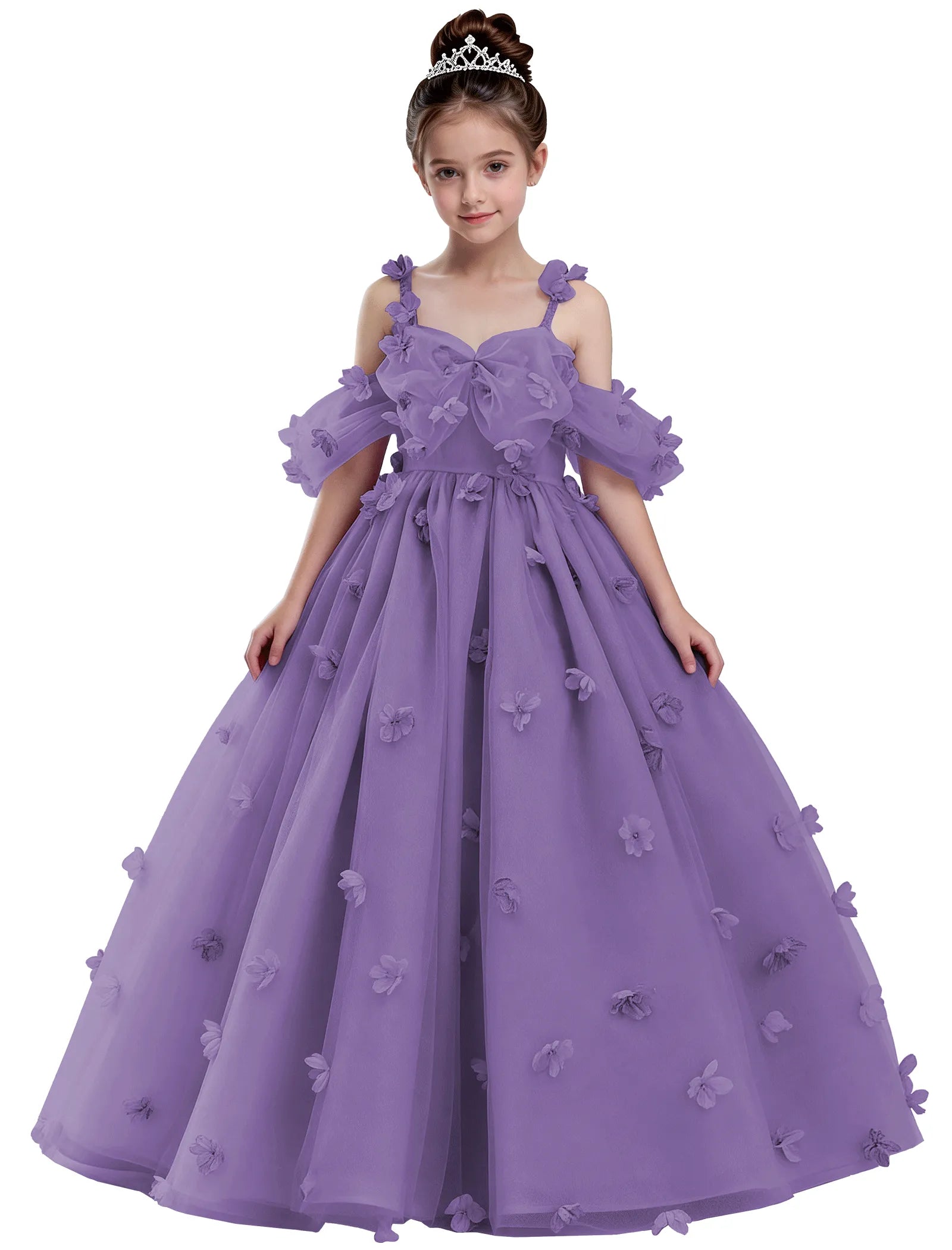 3D Floral Tulle Princess Ball Gown for Girls