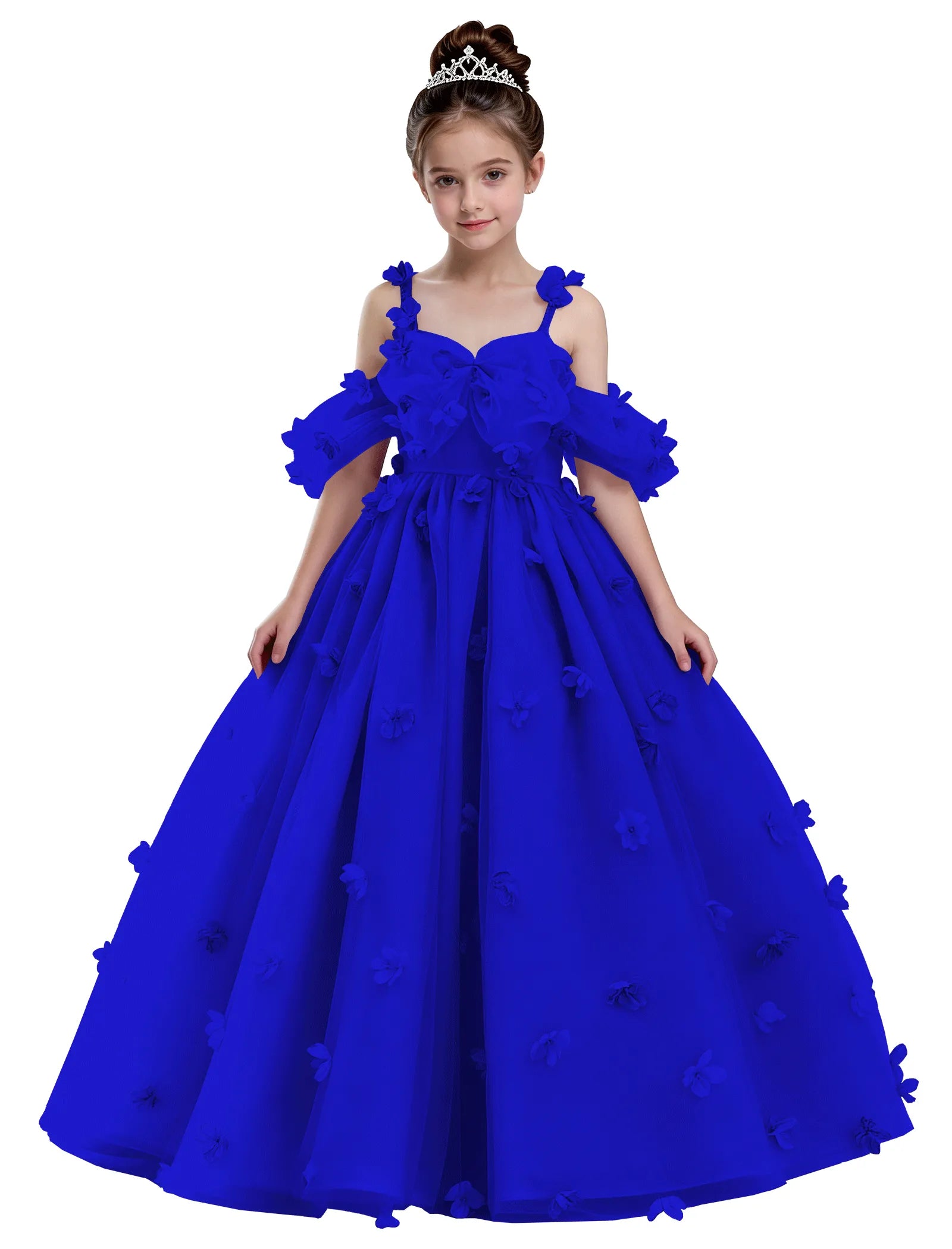 3D Floral Tulle Princess Ball Gown for Girls