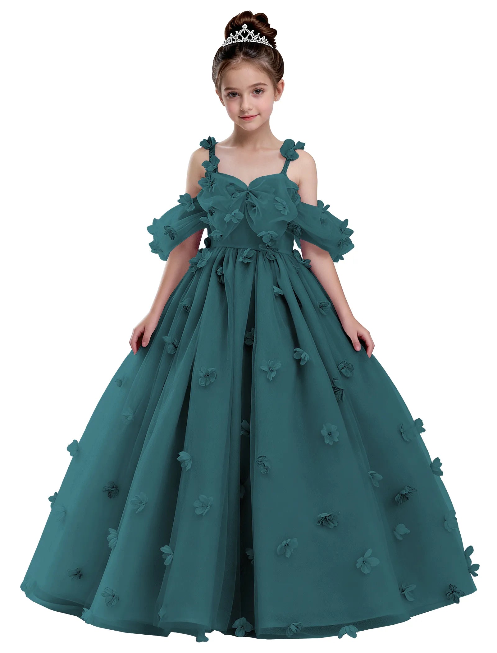 3D Floral Tulle Princess Ball Gown for Girls