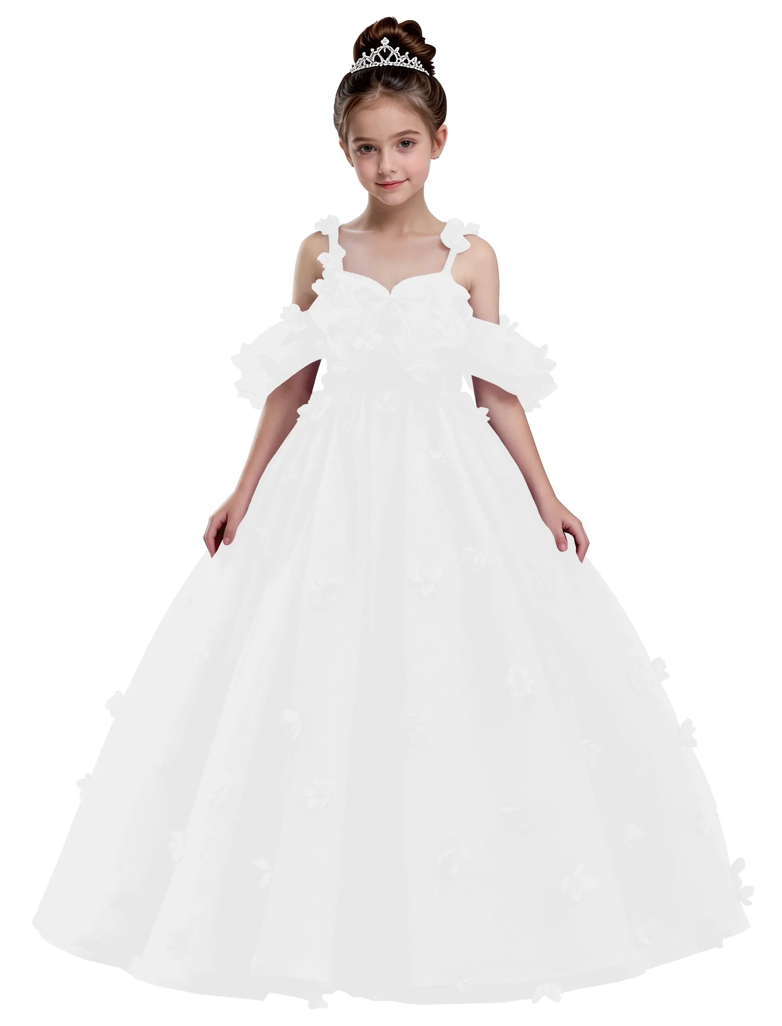 3D Floral Tulle Princess Ball Gown for Girls