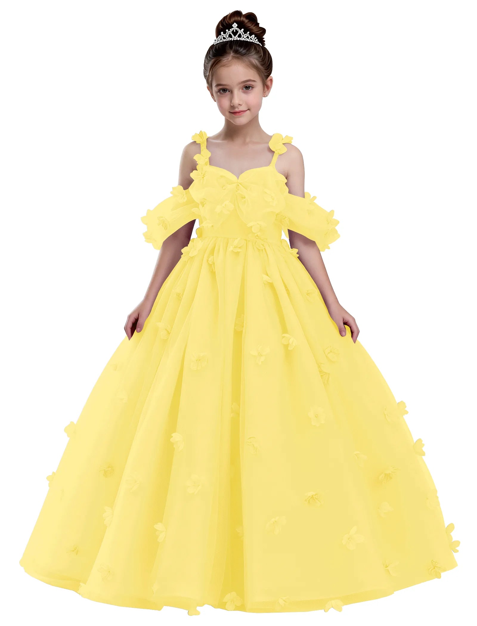 3D Floral Tulle Princess Ball Gown for Girls