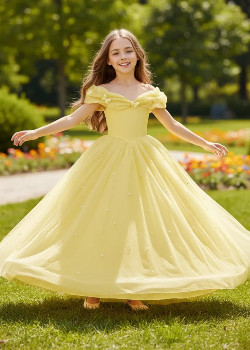 Luna Pearl-Embellished Flower Girl Ball Gown