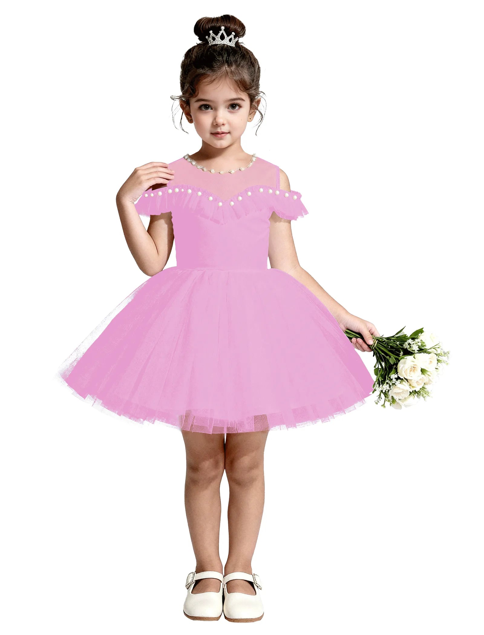 Tulle Flower Girl Dress with Pearl Straps