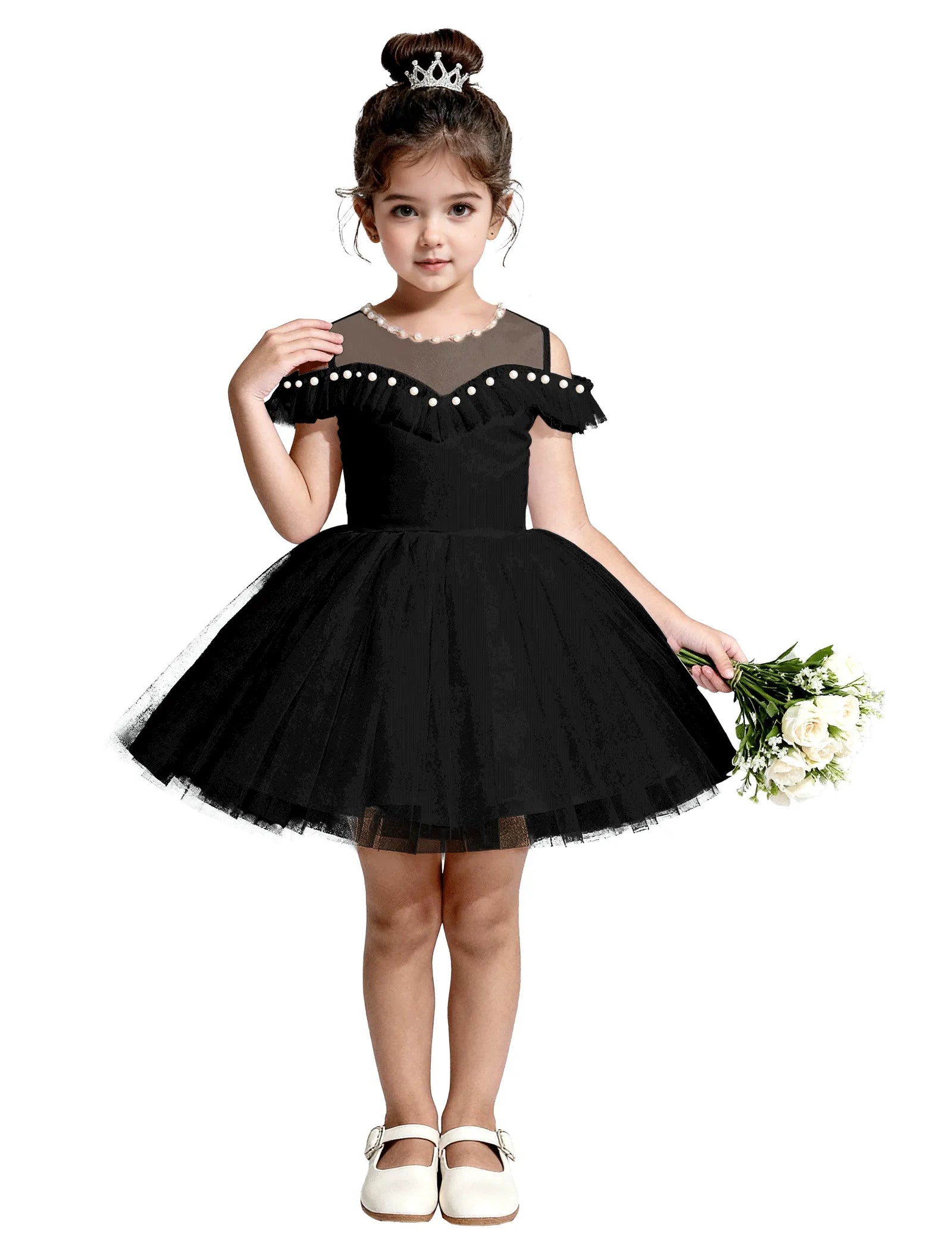 Tulle Flower Girl Dress with Pearl Straps