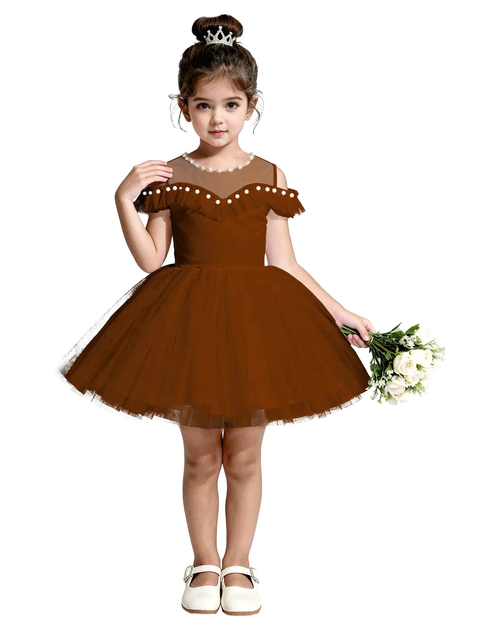 Tulle Flower Girl Dress with Pearl Straps