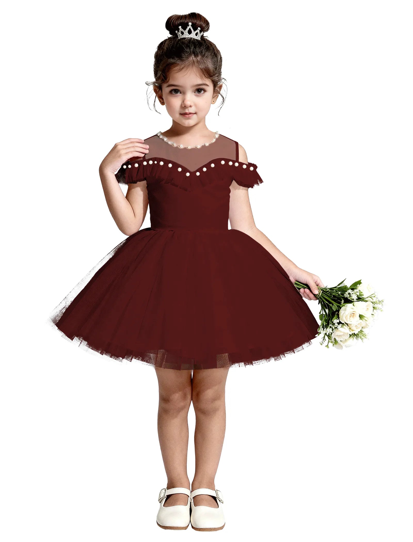 Tulle Flower Girl Dress with Pearl Straps