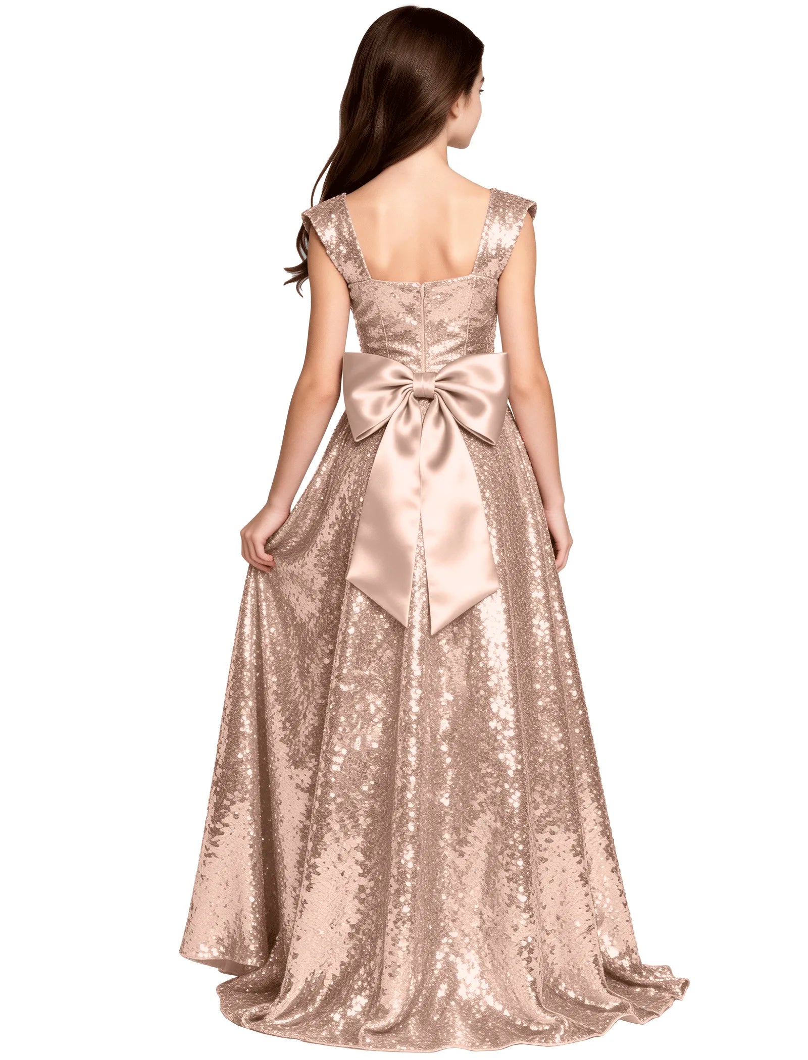 Sparkly Girls A-Line Gown With Back Bow