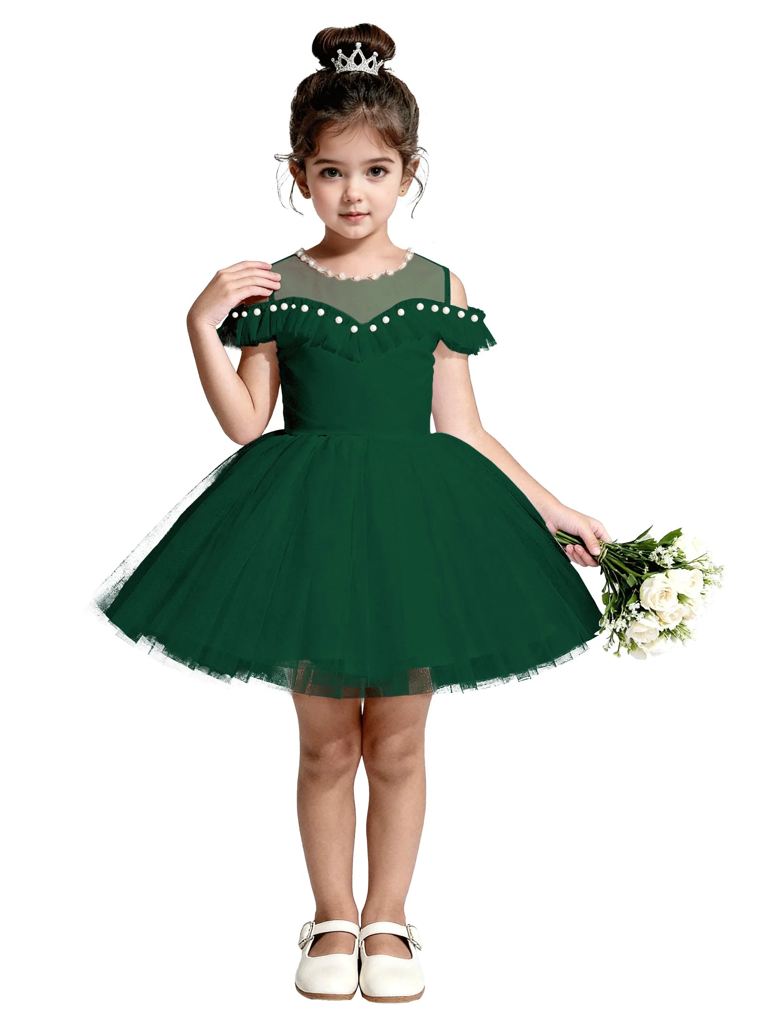 Tulle Flower Girl Dress with Pearl Straps