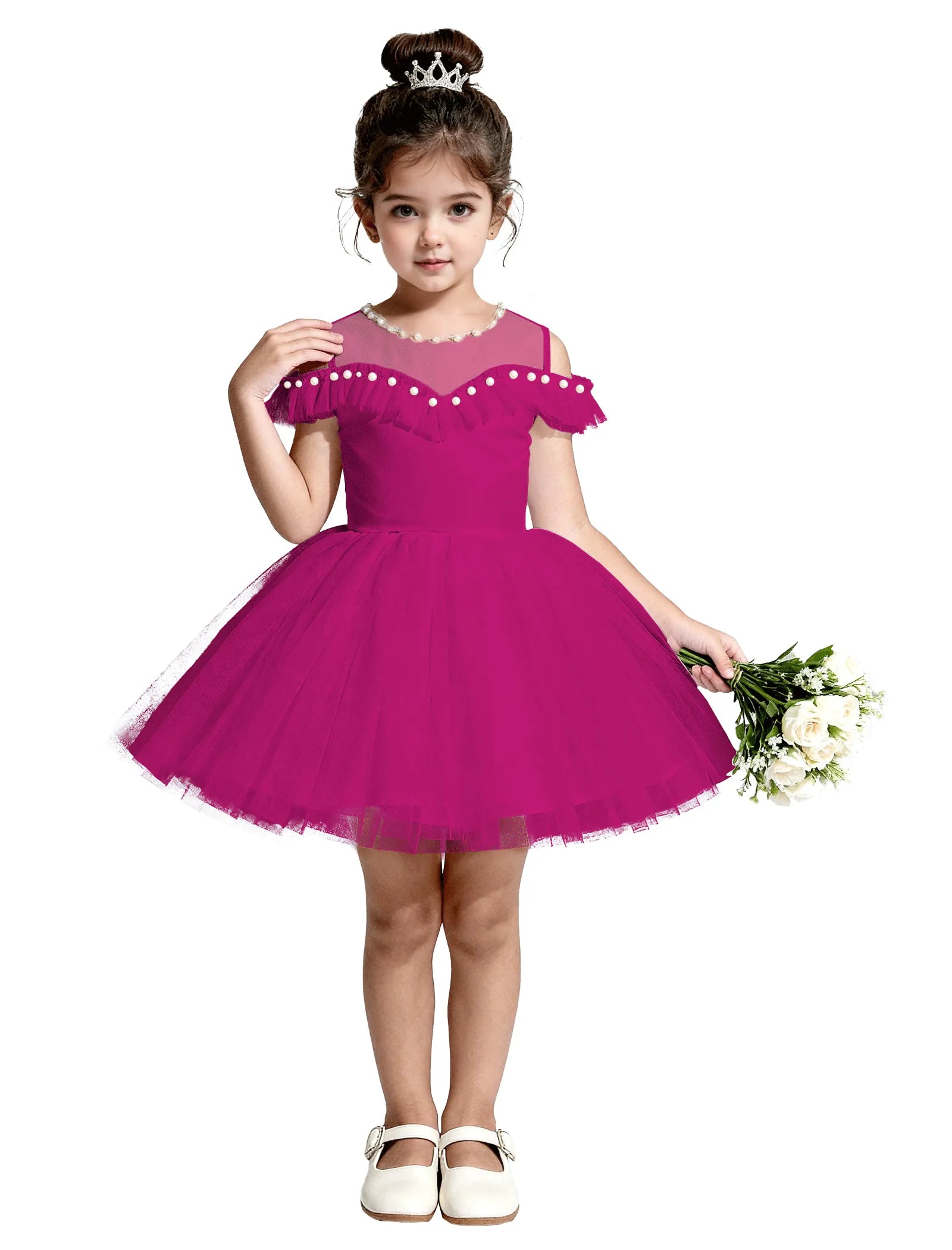 Tulle Flower Girl Dress with Pearl Straps