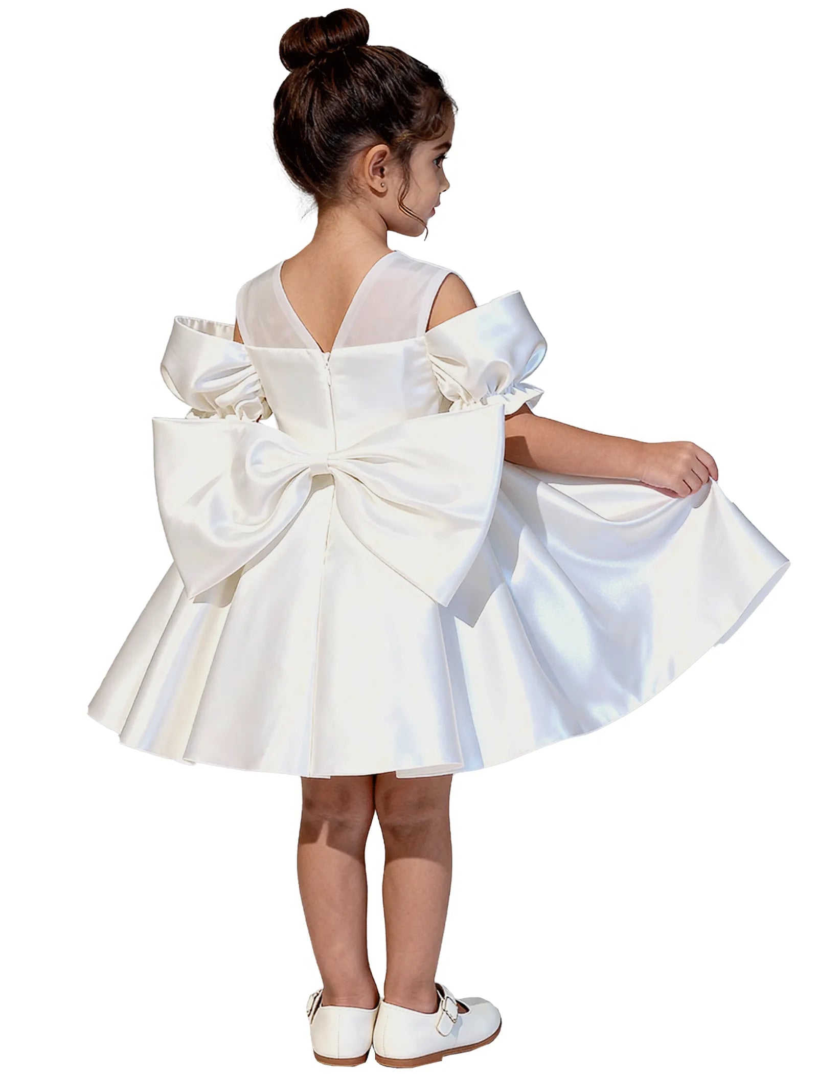 Tea Length Satin Dress for Girls with Back Bow