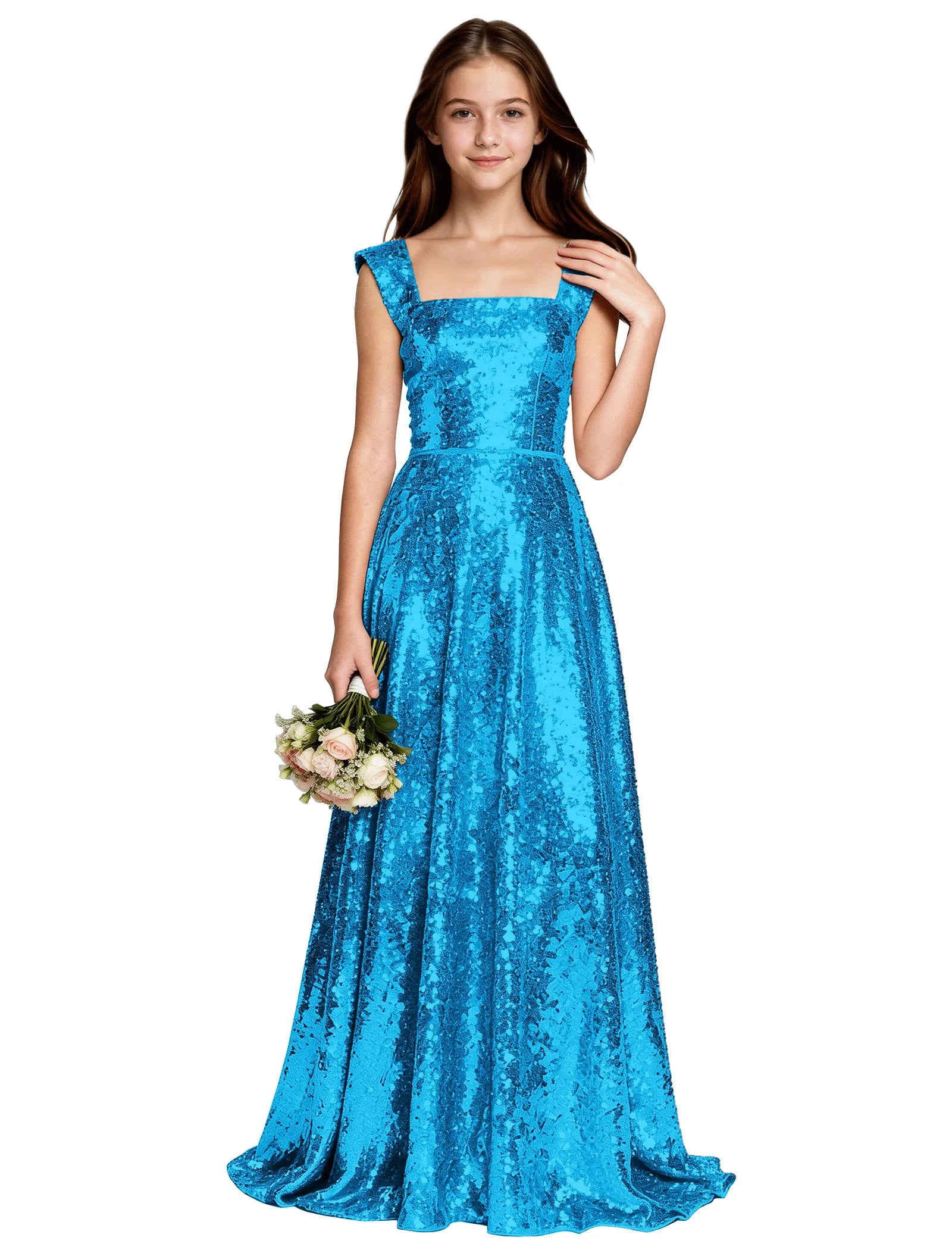 Sparkly Girls A-Line Gown With Back Bow
