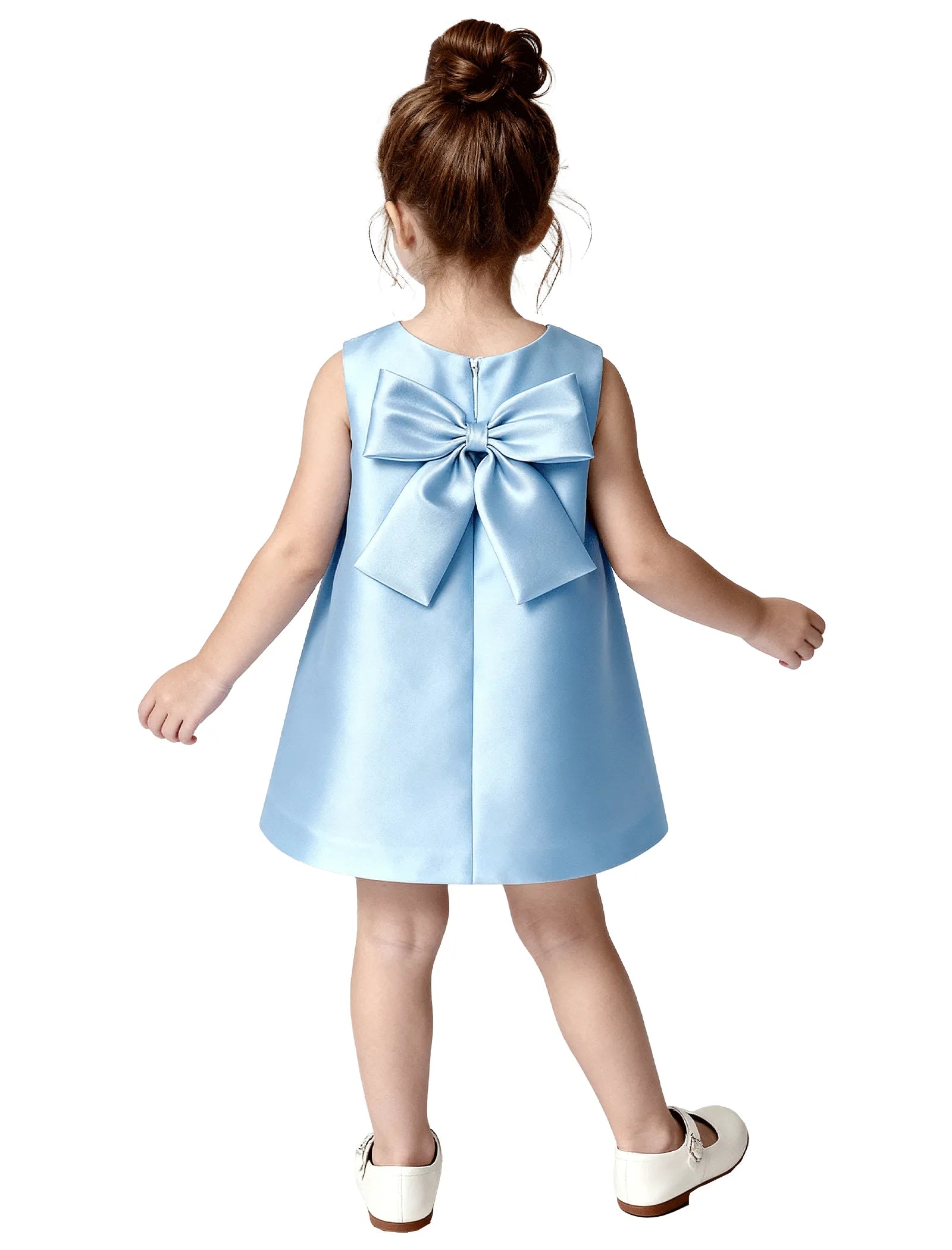 Satin A-Line Flower Girl Dress with Bow Back