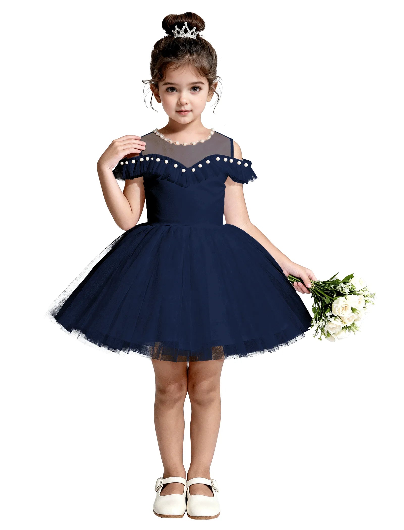 Tulle Flower Girl Dress with Pearl Straps