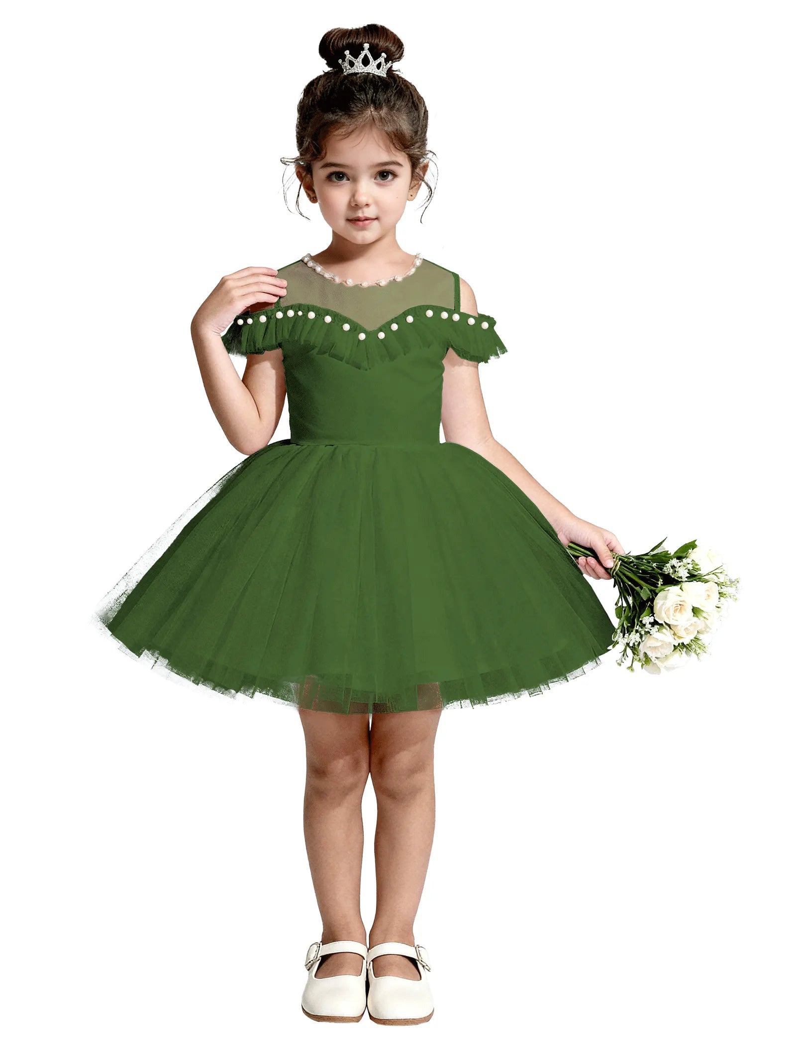 Tulle Flower Girl Dress with Pearl Straps
