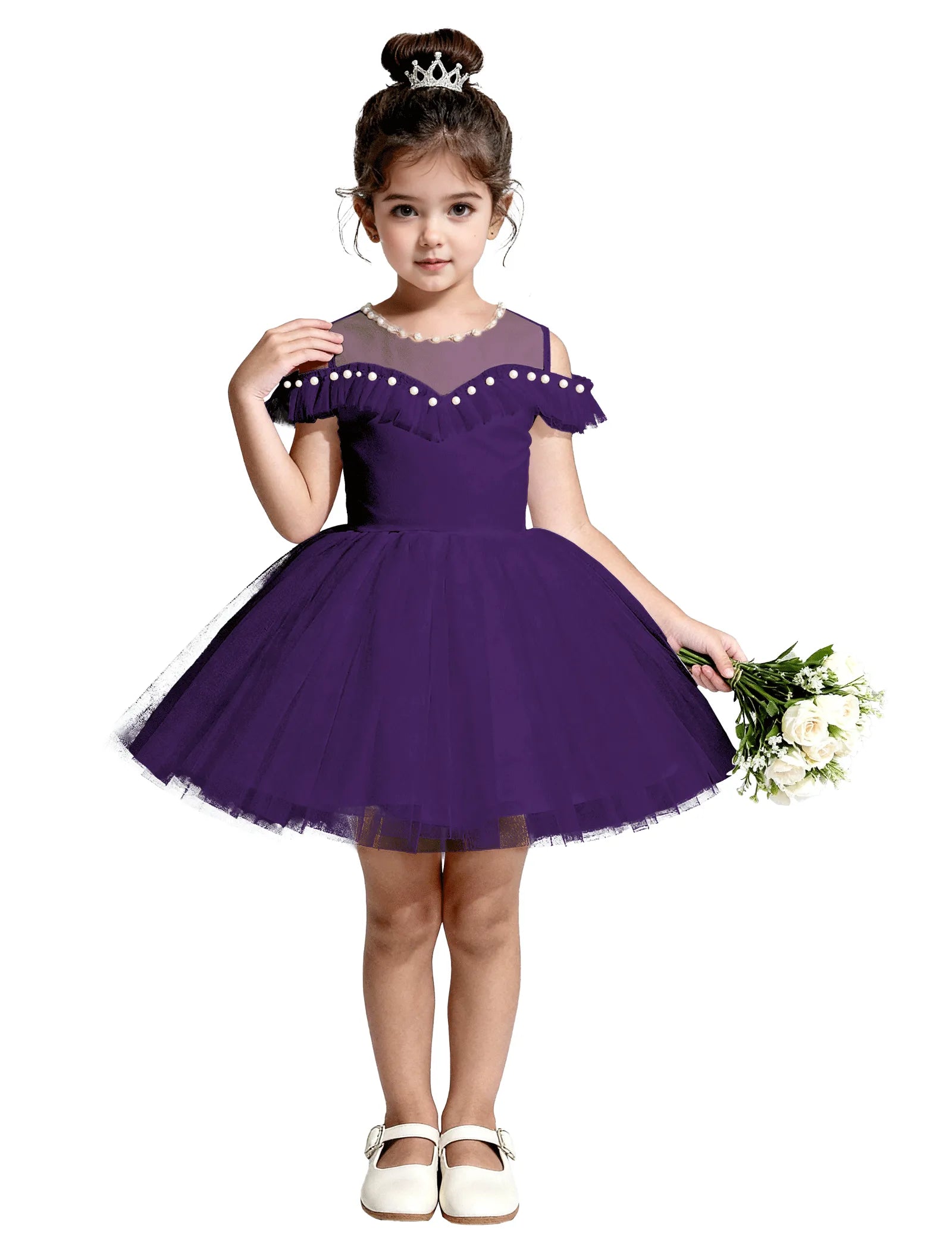 Tulle Flower Girl Dress with Pearl Straps