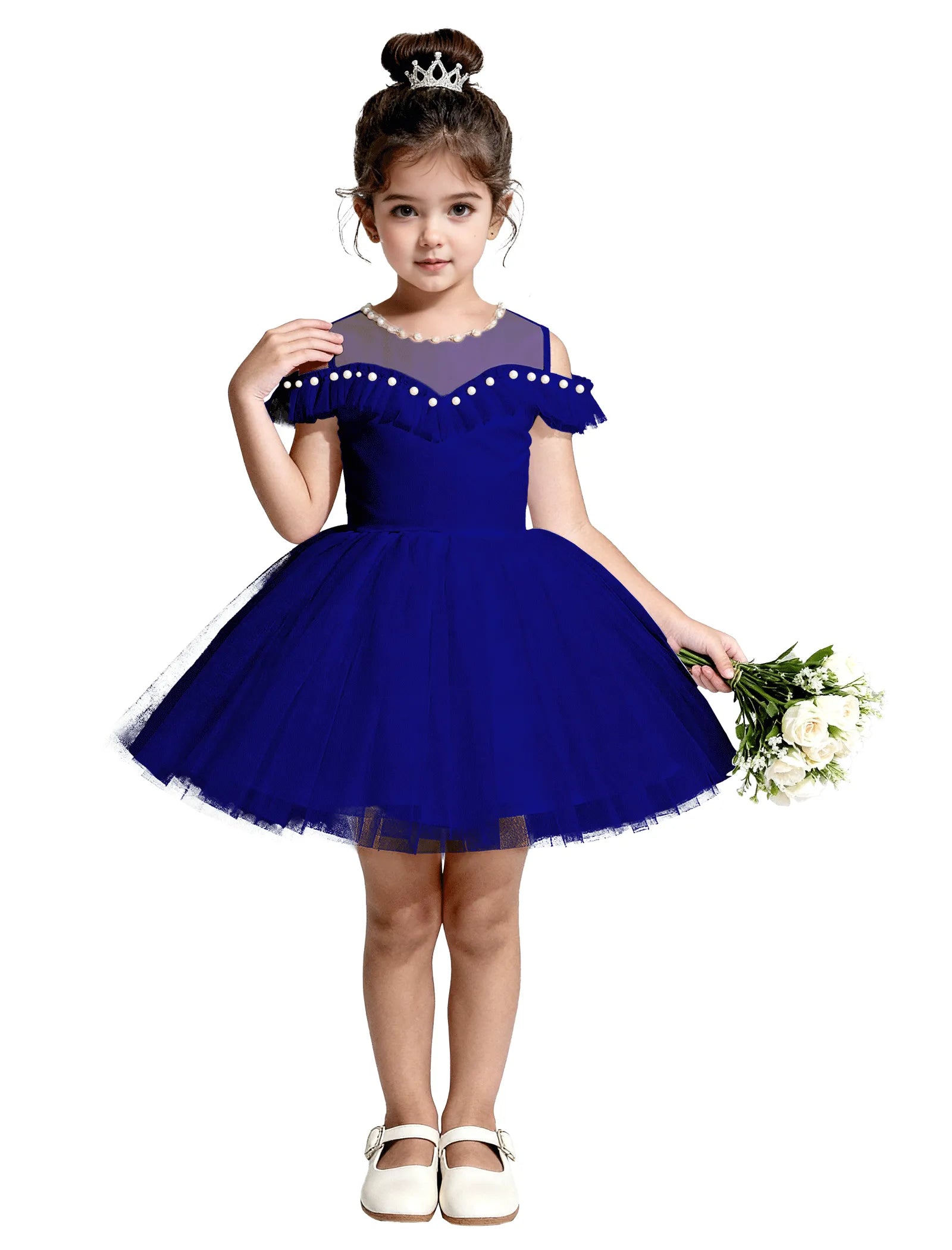 Tulle Flower Girl Dress with Pearl Straps