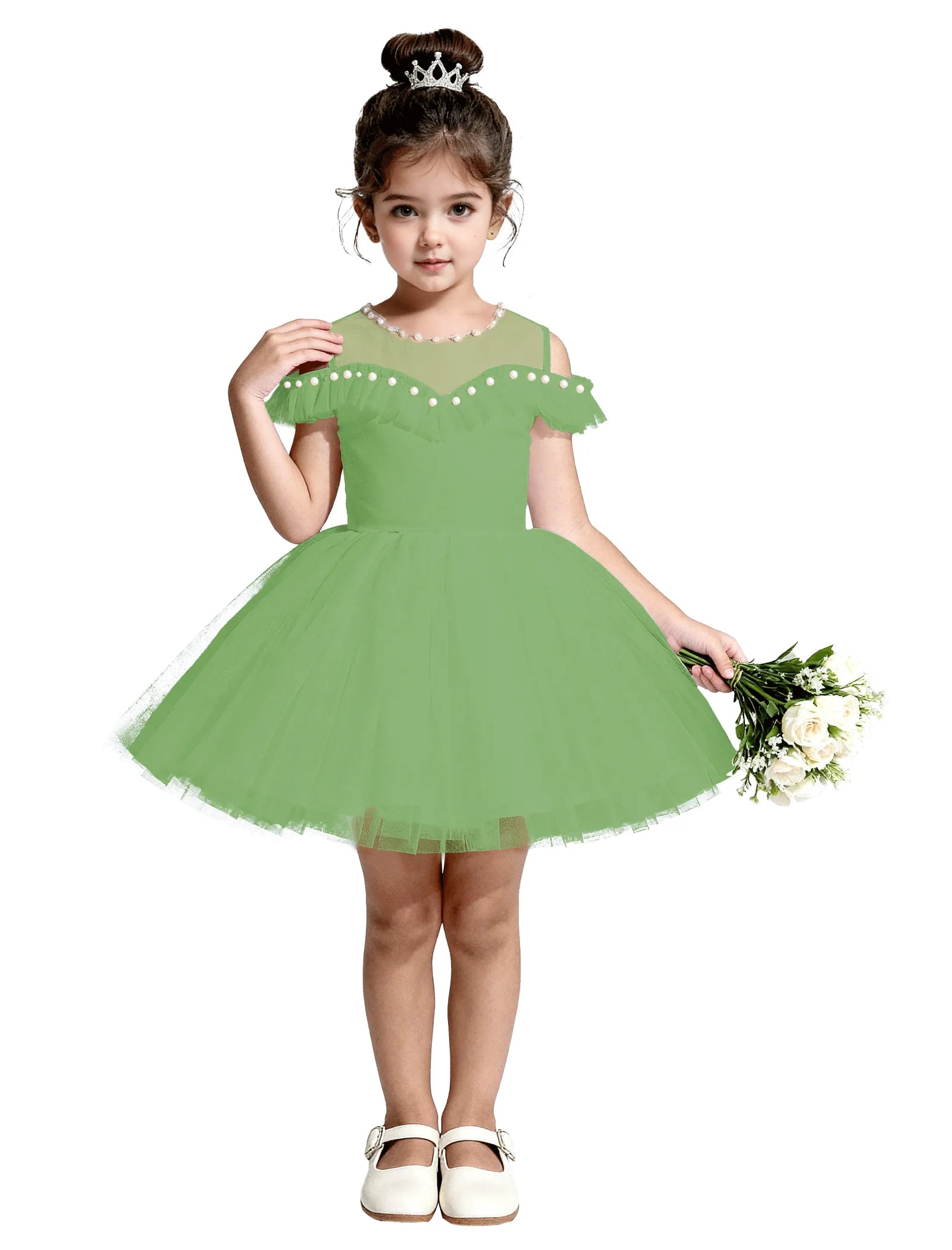Tulle Flower Girl Dress with Pearl Straps