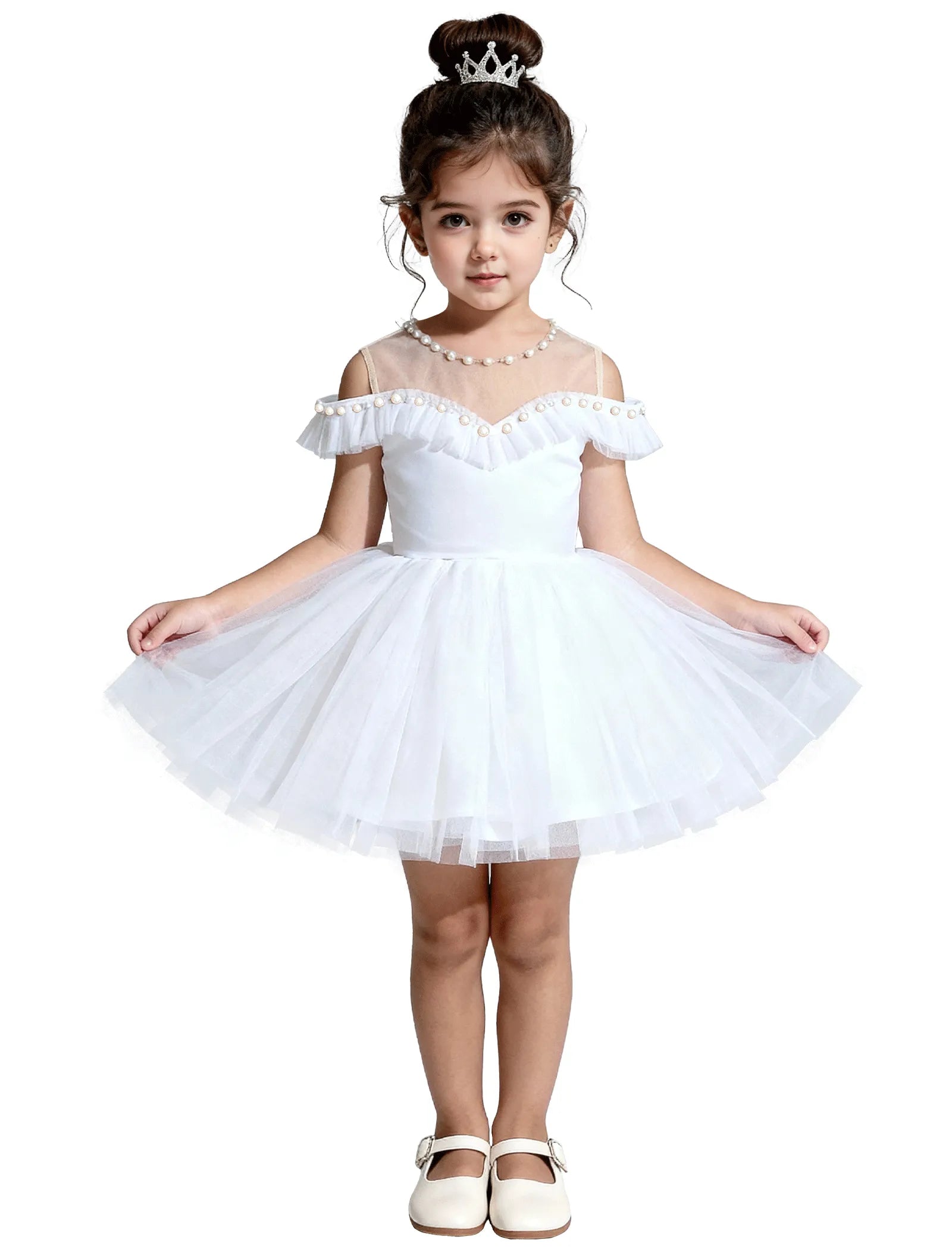 Tulle Flower Girl Dress with Pearl Straps
